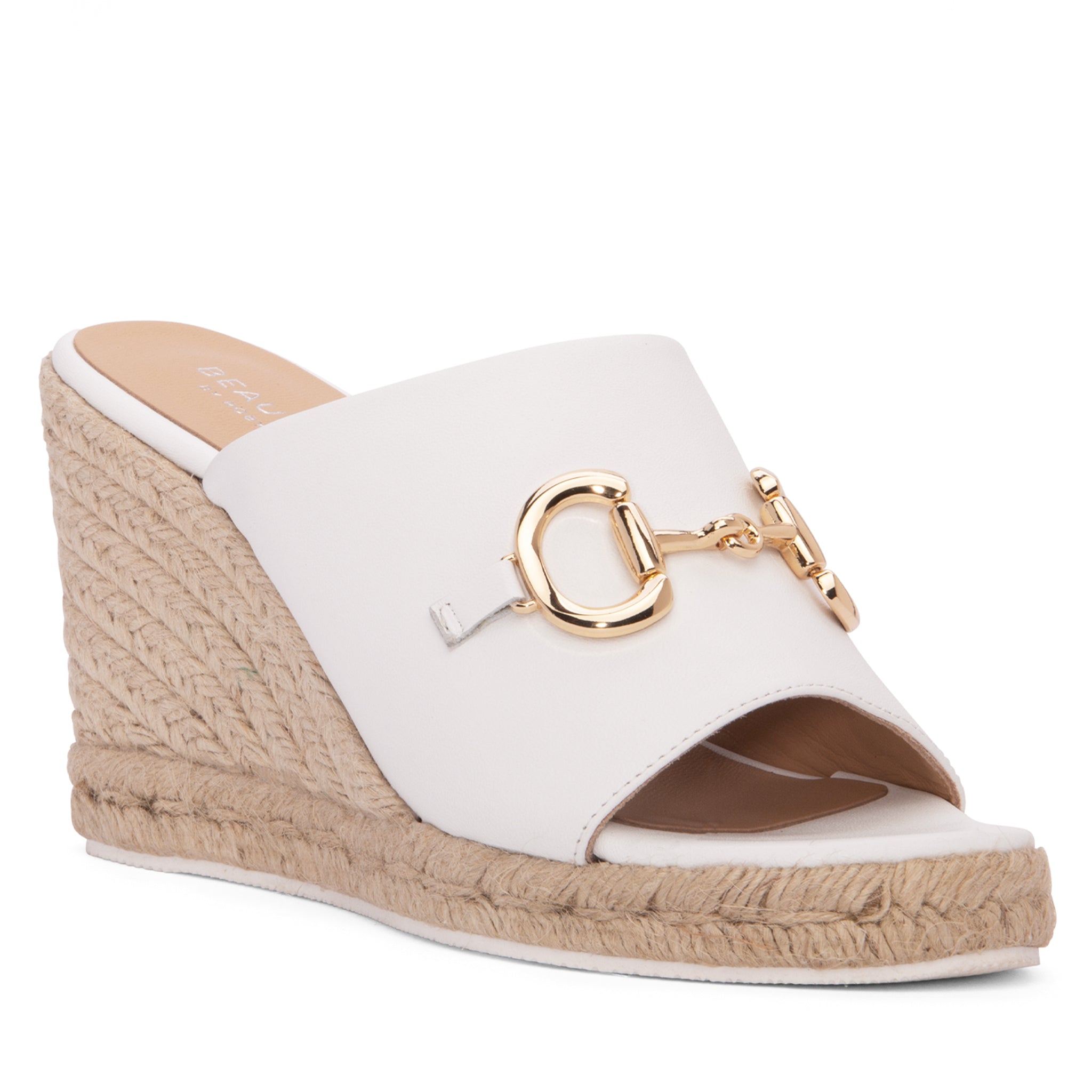 Beautiisoles By Robyn Shreiber Made In Italy Women's Norma White Espadrille Platform Wedge Slide Comfortable & Sexy Work & Pool Leather Sandal In White