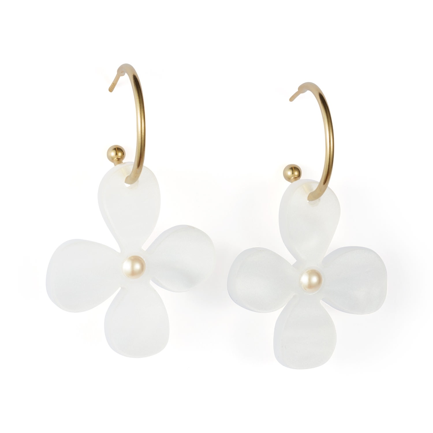Toolally Women's Daisy Hoop Earrings -  White & Pearl In White