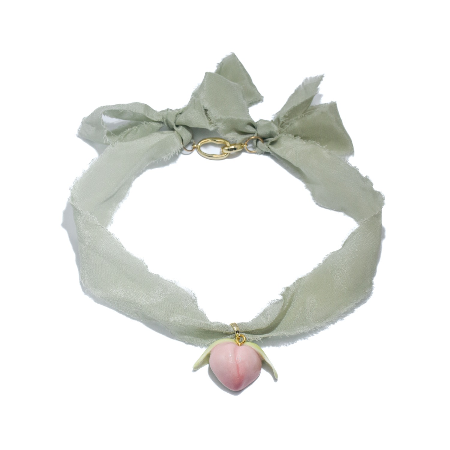 H2 Studio Women's Pink / Green Peach It Double Sided Light Green Silk Necklace In Multi