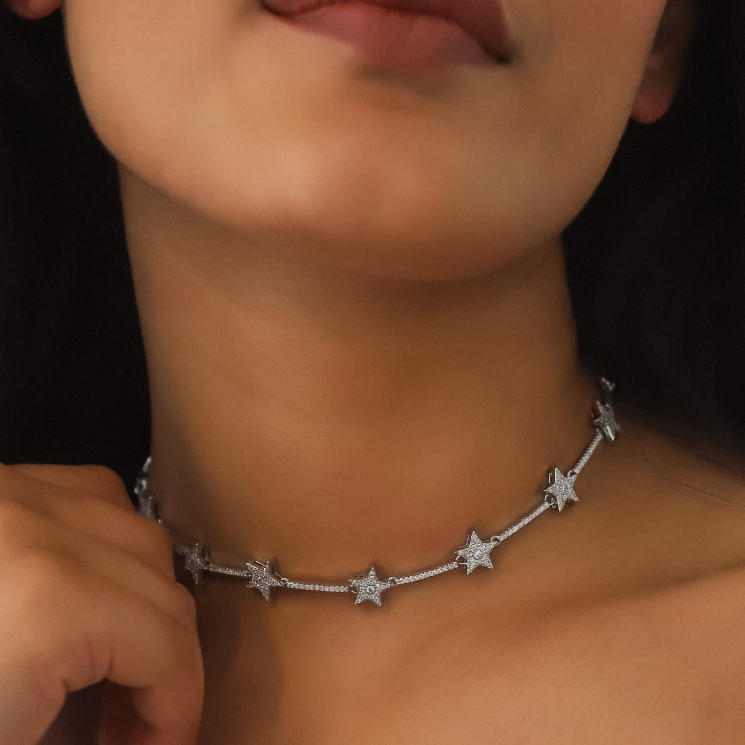 Sterling Silver Choker Star Chain Choker SLUYNZ 925 Sterling
