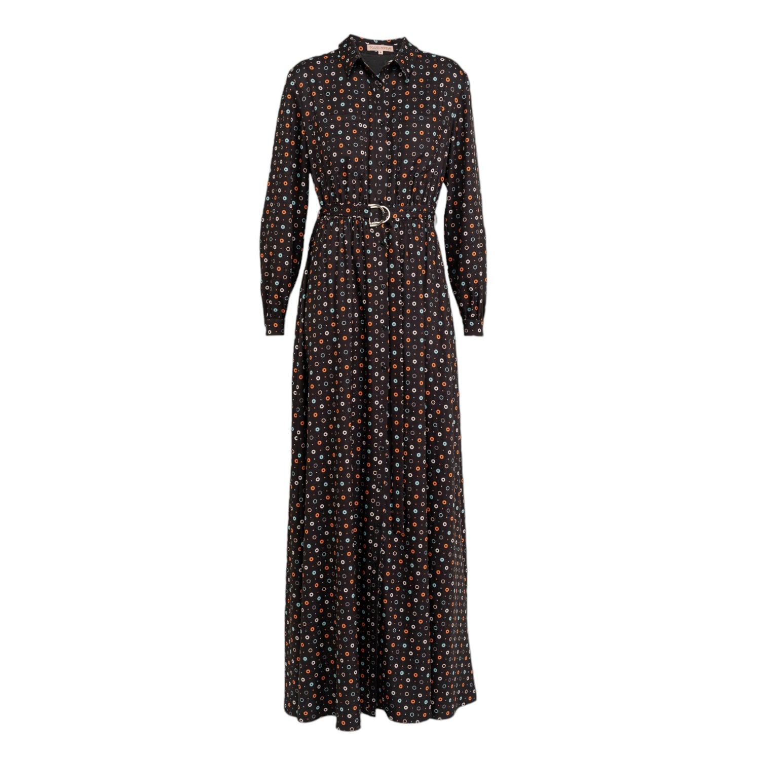 Women’s Black Long Shirt Dress Printed Circles Extra Large Dolores Promesas