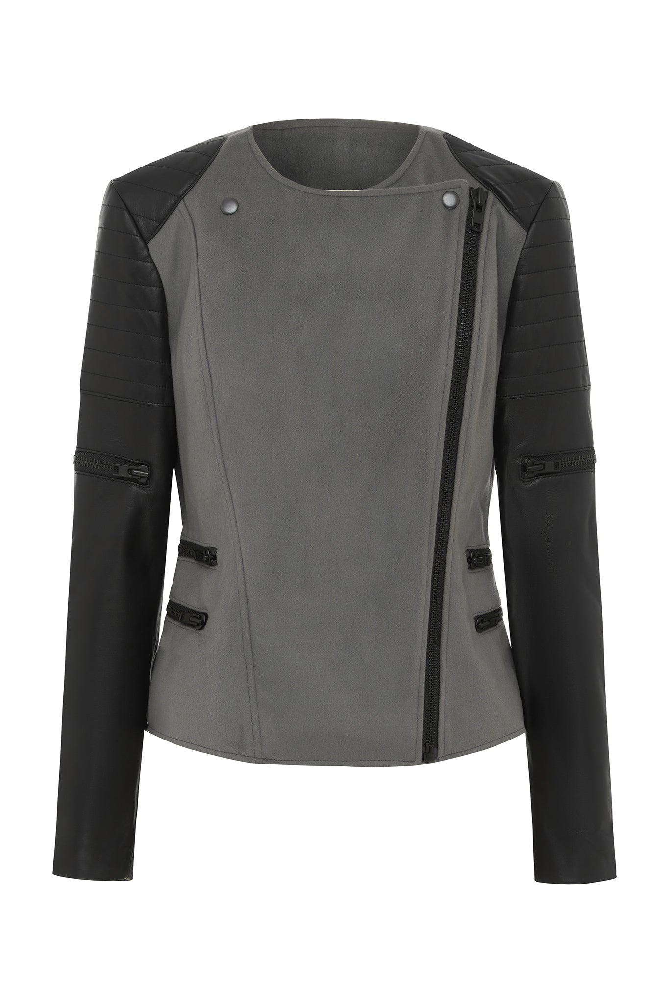 Women’s Black / Grey Greenwich St Motor Jacket In Grey Wool & Black Leather Small West 14Th