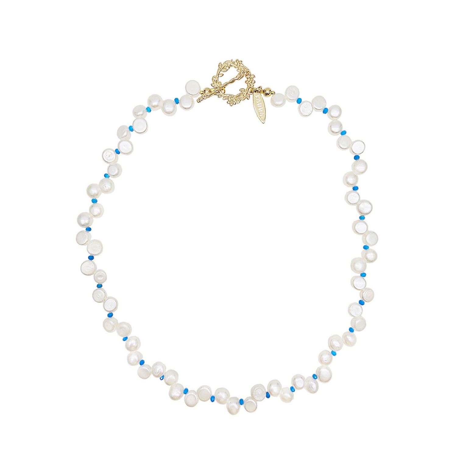 Farra Women's Flower Petal Freshwater Pearls With Blue Turquoise Choker