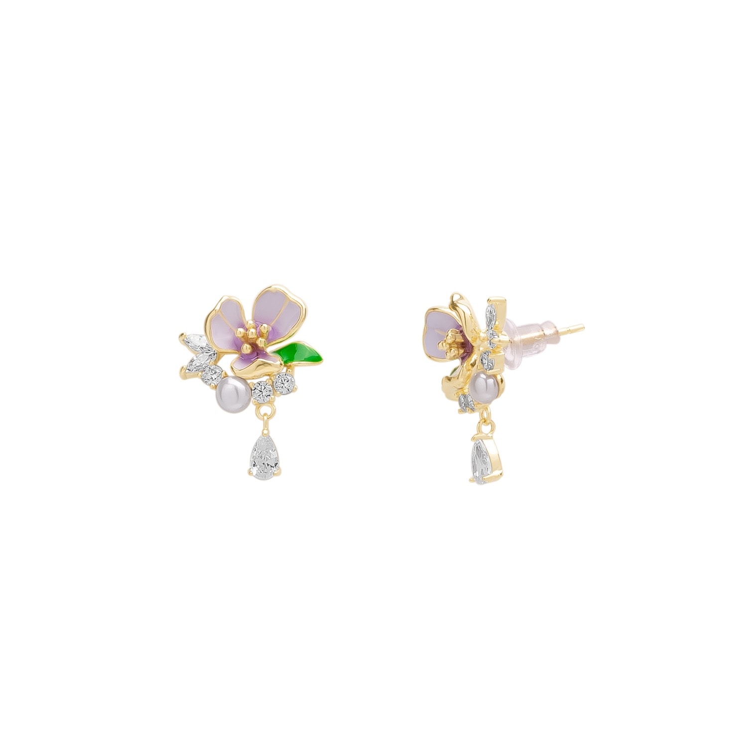 Spero London Women's Pansy Violet Floral Earring In Sterling Silver - Gold