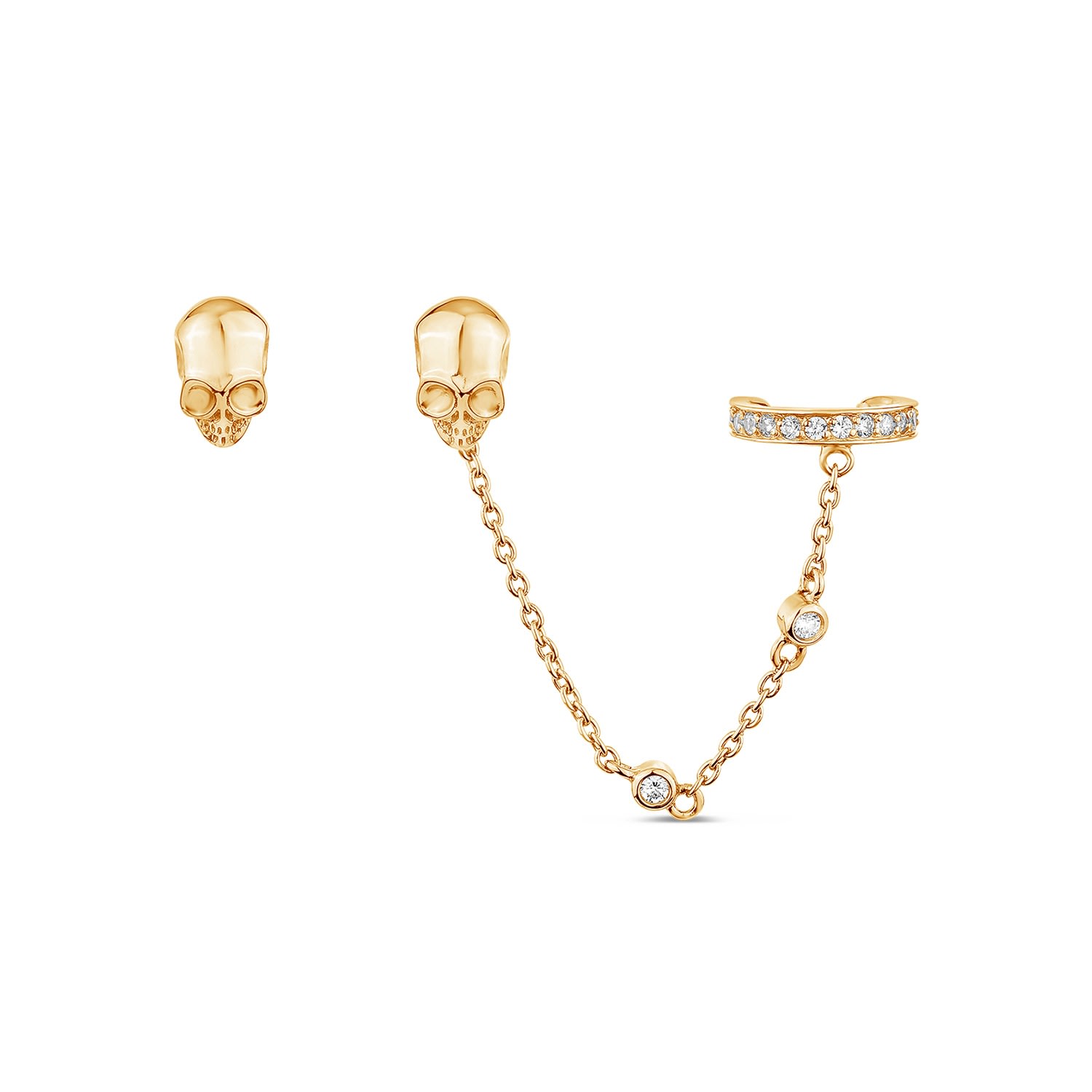Sally Skoufis Women's White / Gold Peace Stud Ear Cuff Set With Man Made Cz Diamond Stimulant In Sterling Silver & In Multi