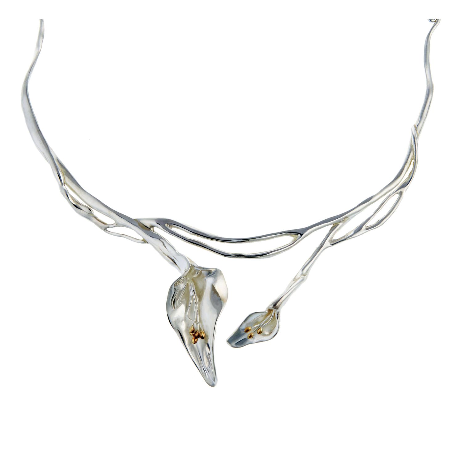 Isla Silver Women's Gold / Silver Handmade Sterling Silver Lily Flower Statement Necklace