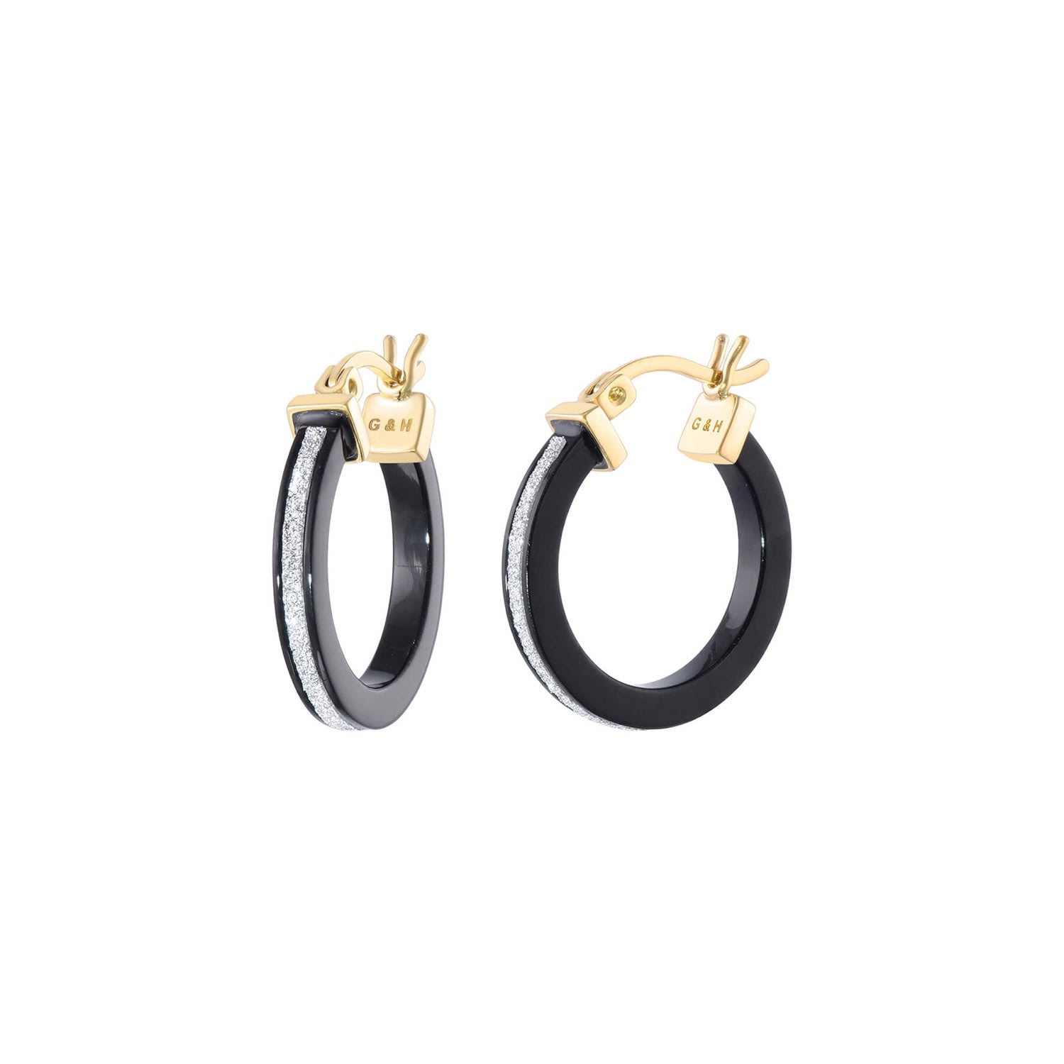 Women’s Black / Silver Thin Glitter Hoops In Black & Silver Gold & Honey