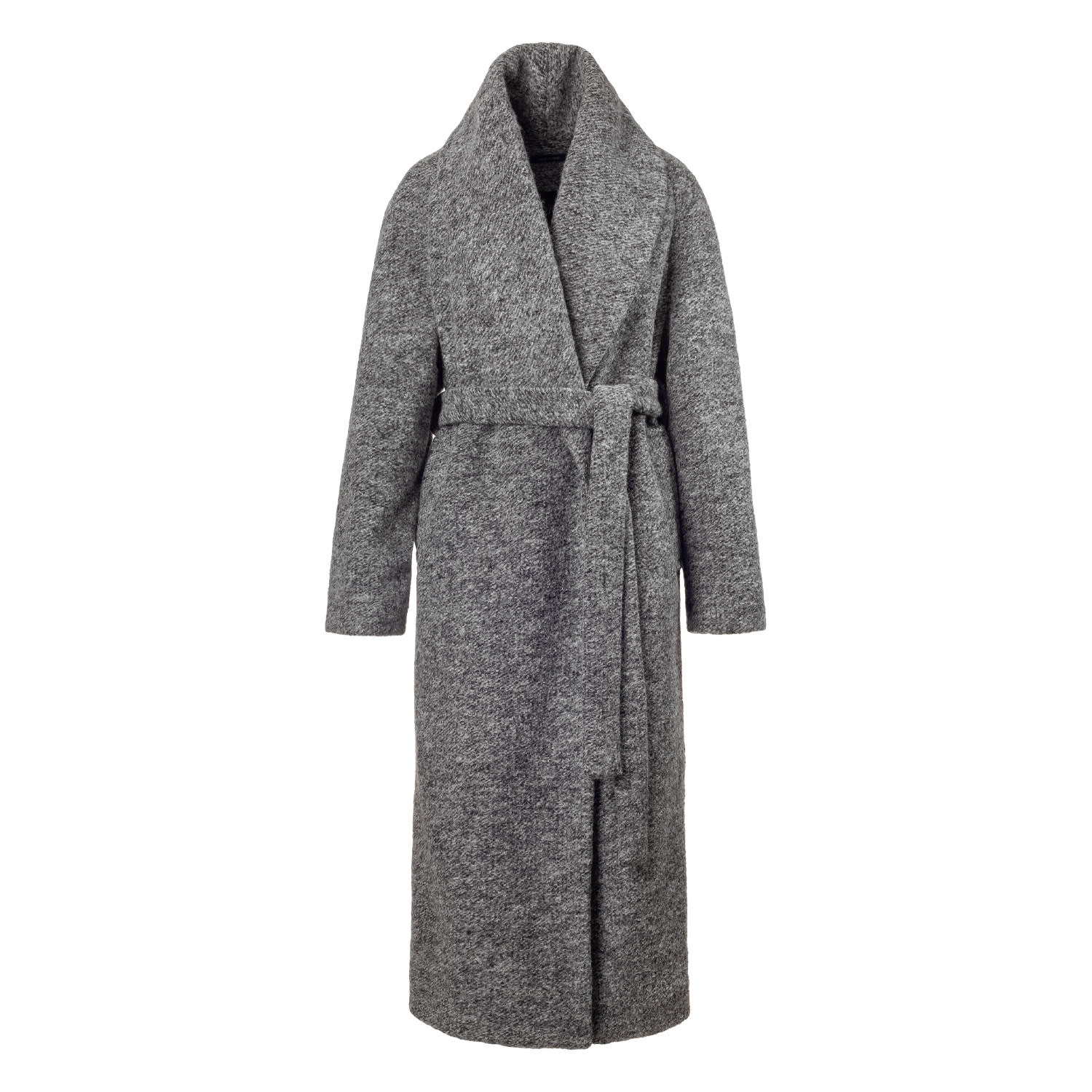 Jana Coshè Women's Grey Melange Wool Belted Coat – Long Soft Robe-style Outerwear In Gray