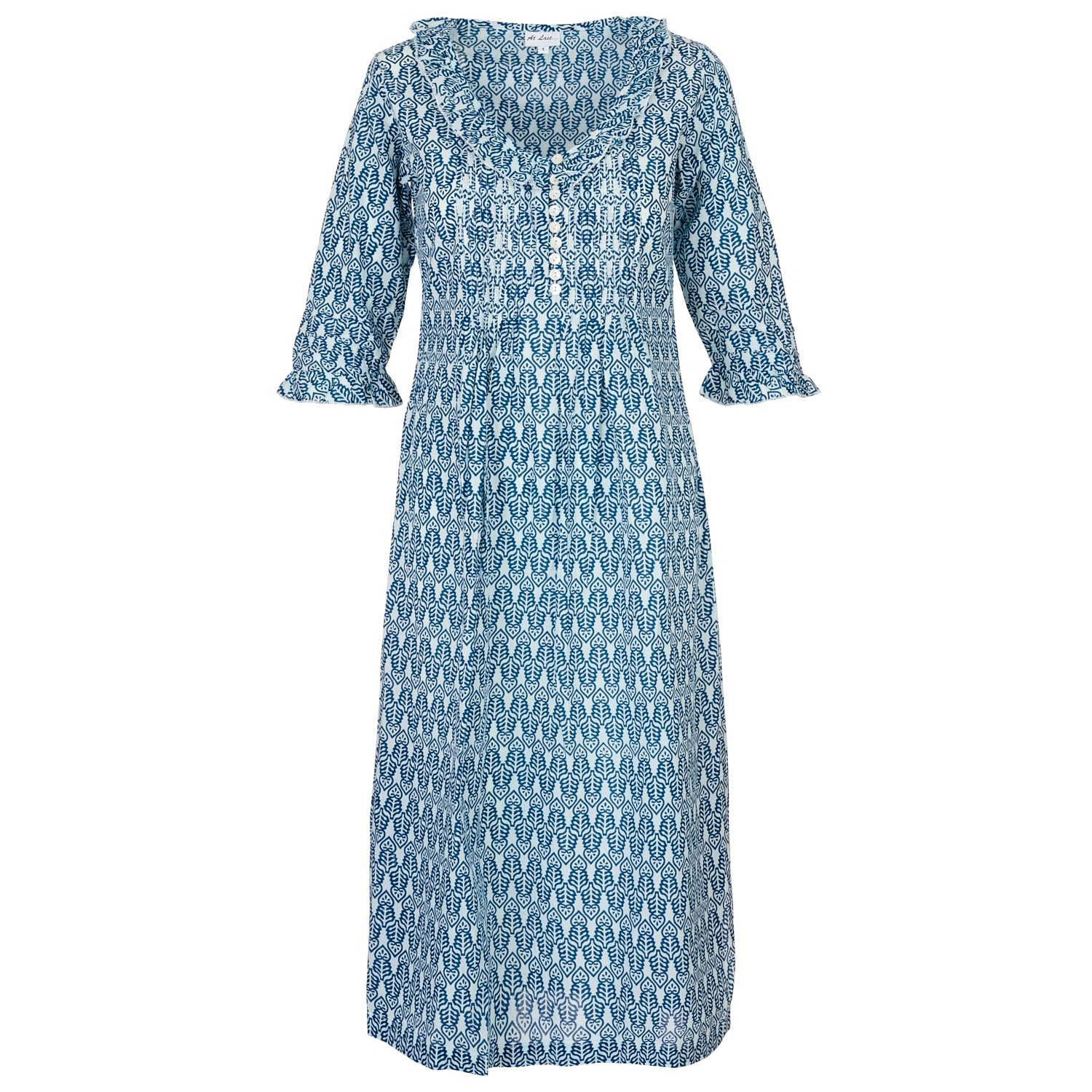 Women’s Blue Cotton Karen 3/4 Sleeve Day Dress In Fresh Navy & White XXL At Last...