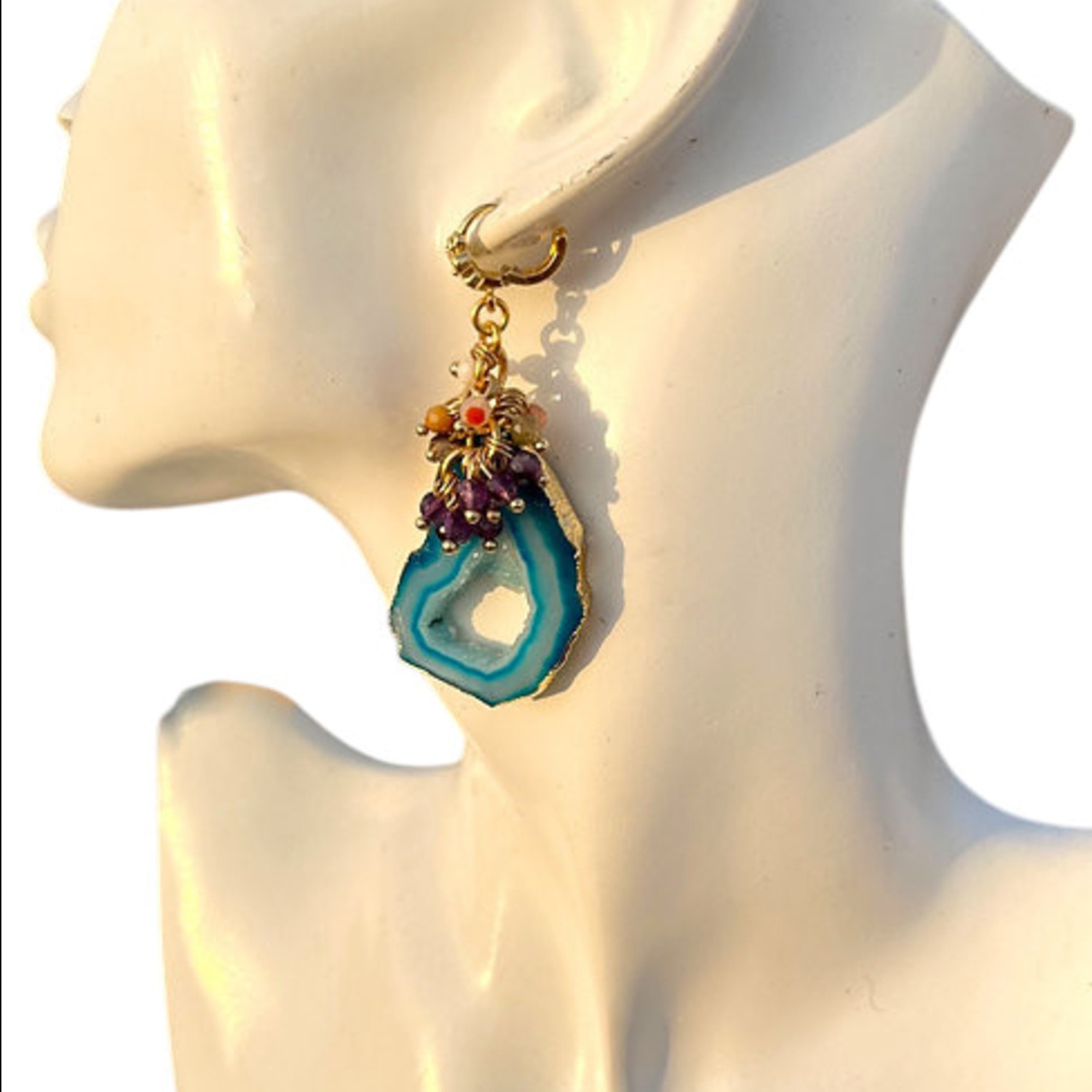 Sibylla Delphica Women's Blue Turquoise Agate Gold Drop Earrings In Blue