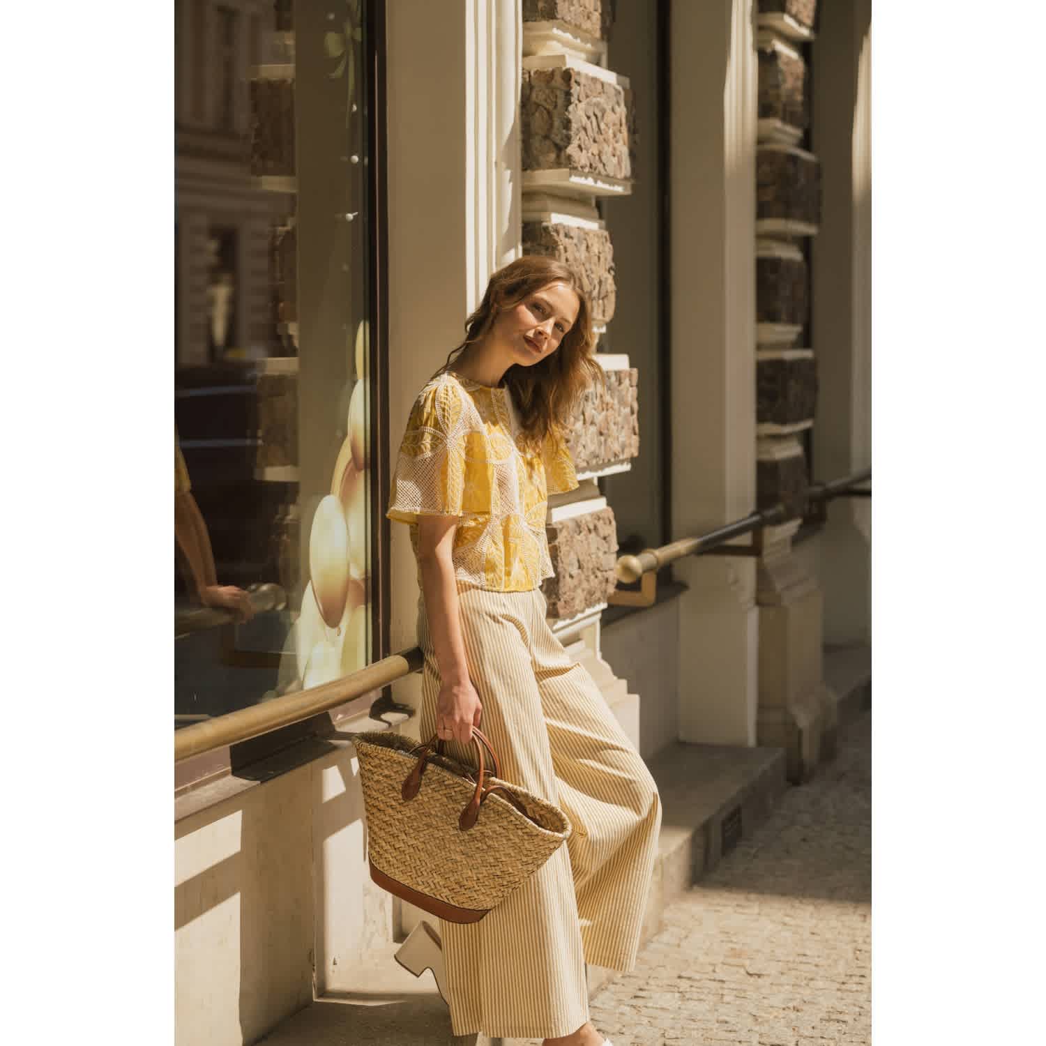 The Briefest Of Moments Yellow Floral Mesh Rene Blouse | Traffic