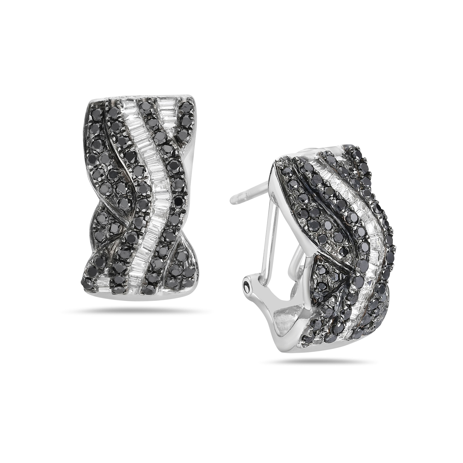 Artisan Women's White / Black 18k White Gold Hoop Earrings With White & Black Baguette Diamonds In Multi
