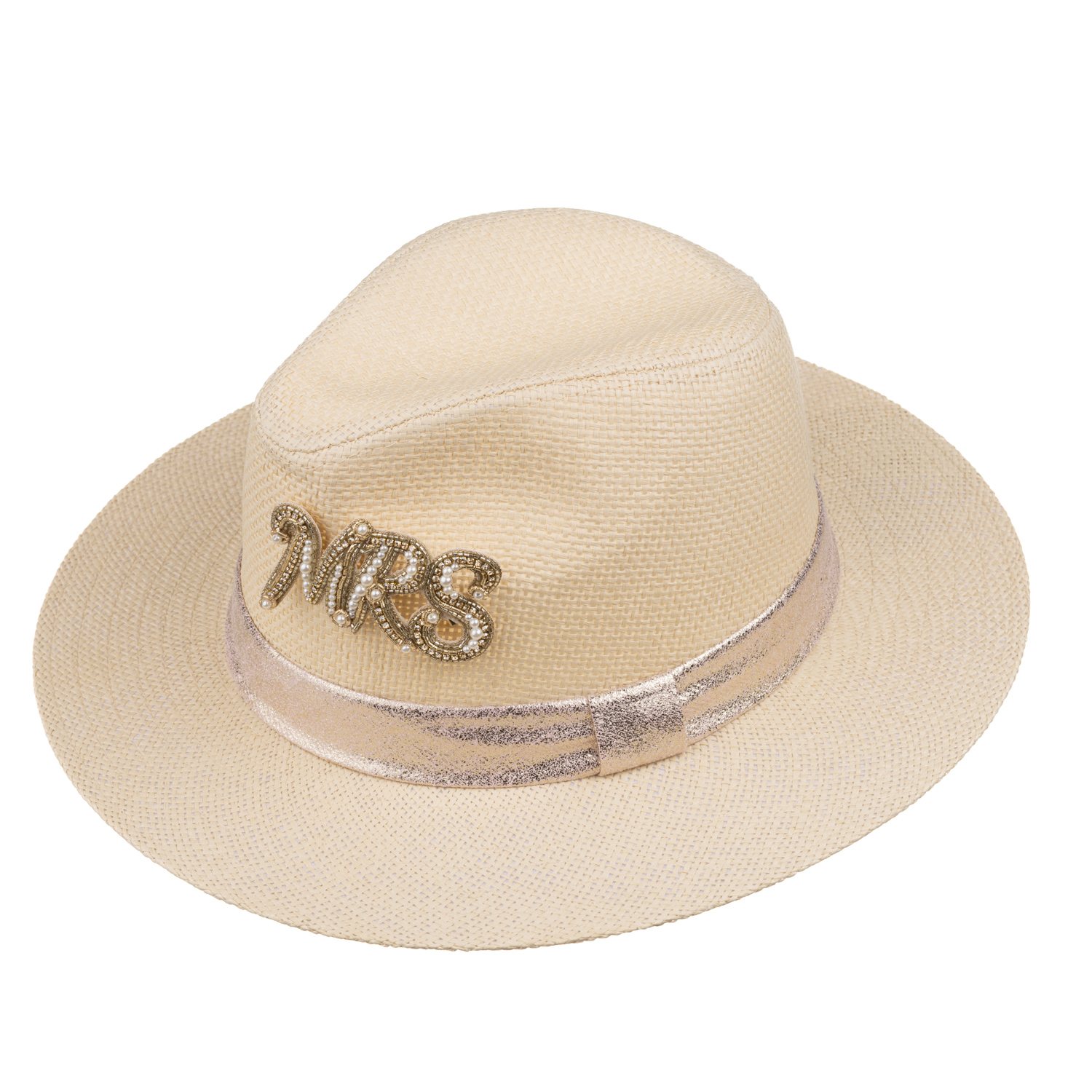 Laines London Women's Neutrals / White Straw Woven Hat With Embellished Wedding Mrs Brooch - Cream In White
