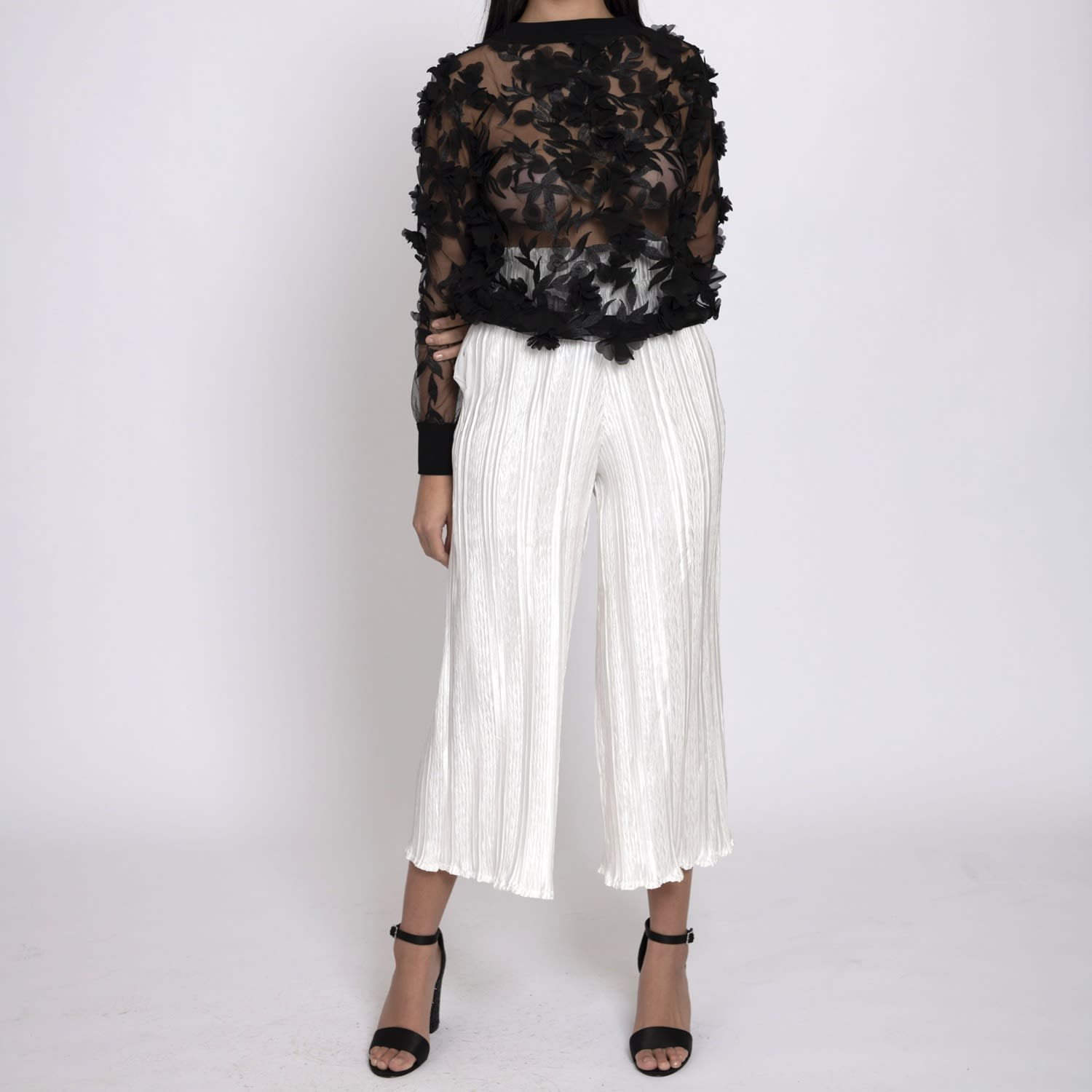 Black 3D Flower Sheer Top | NARCES | Wolf & Badger