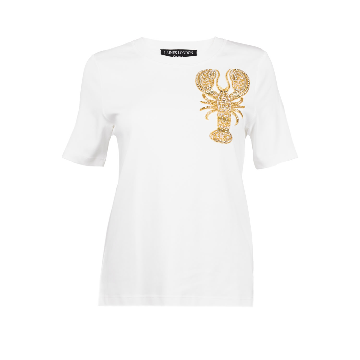 Laines London Women's White / Gold Laines Couture Embellished Lobster T-shirt - White