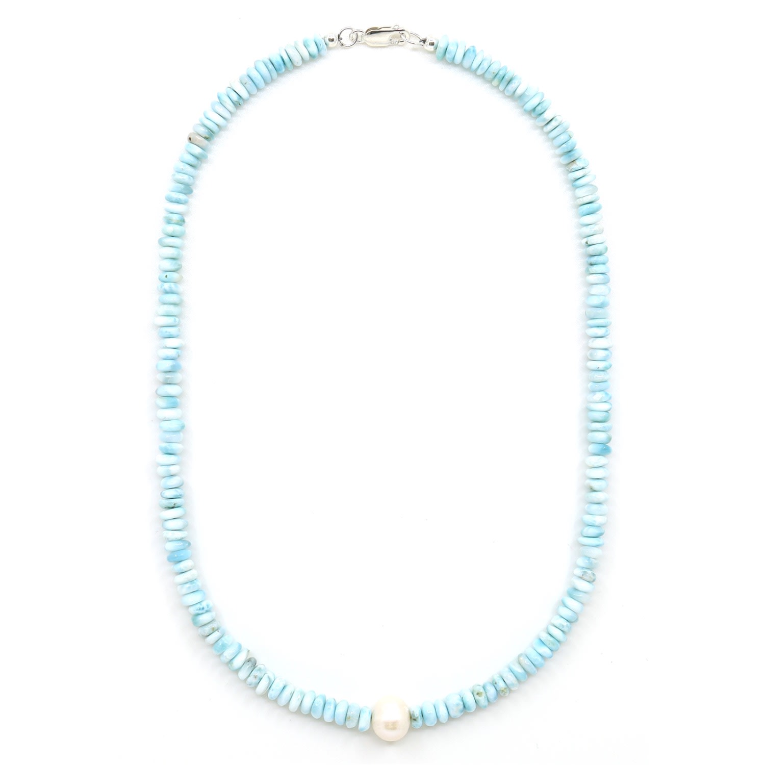 Shar Oke Women's Blue / White / Silver Larimar & Freshwater Pearl Necklace In Multi
