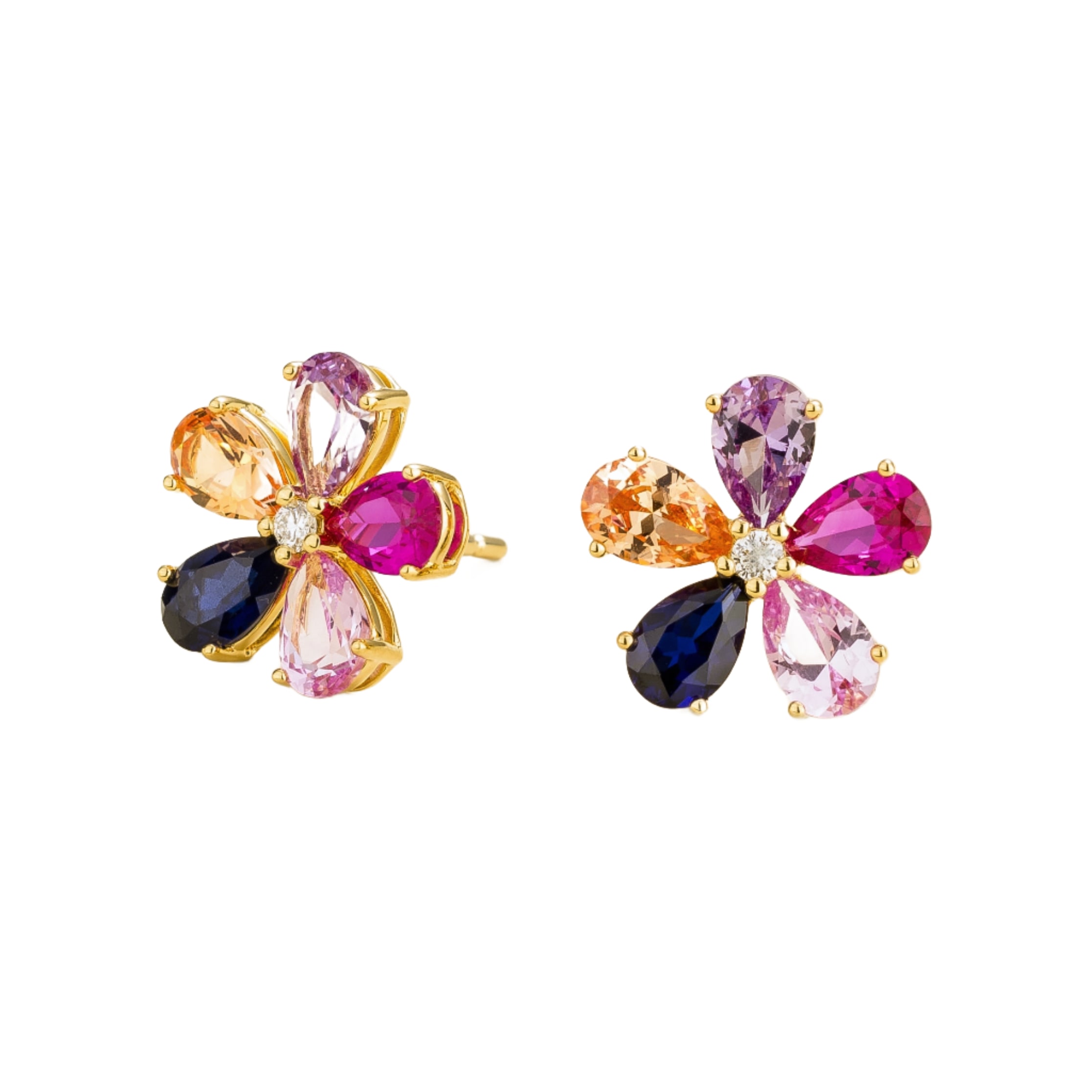Juvetti Women's Gold / Blue / Pink Florea Gold Earrings Diamonds, Blue Sapphire, Pink Sapphire & Champagne S In Multi