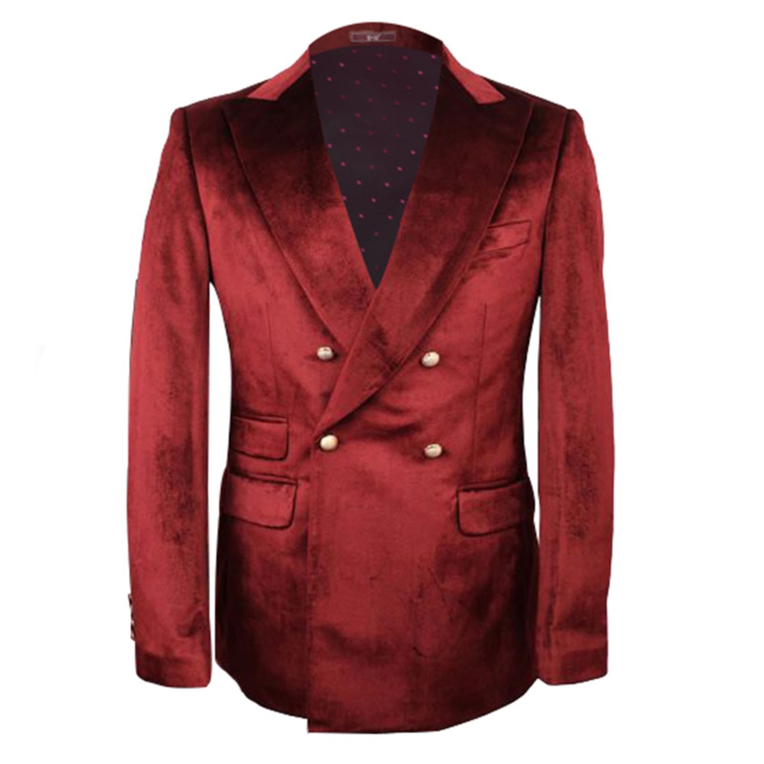 Men’s Red Maison Velvet Double Breasted Peak Lapel 2 Piece Suit - Burgundy Small David Wej