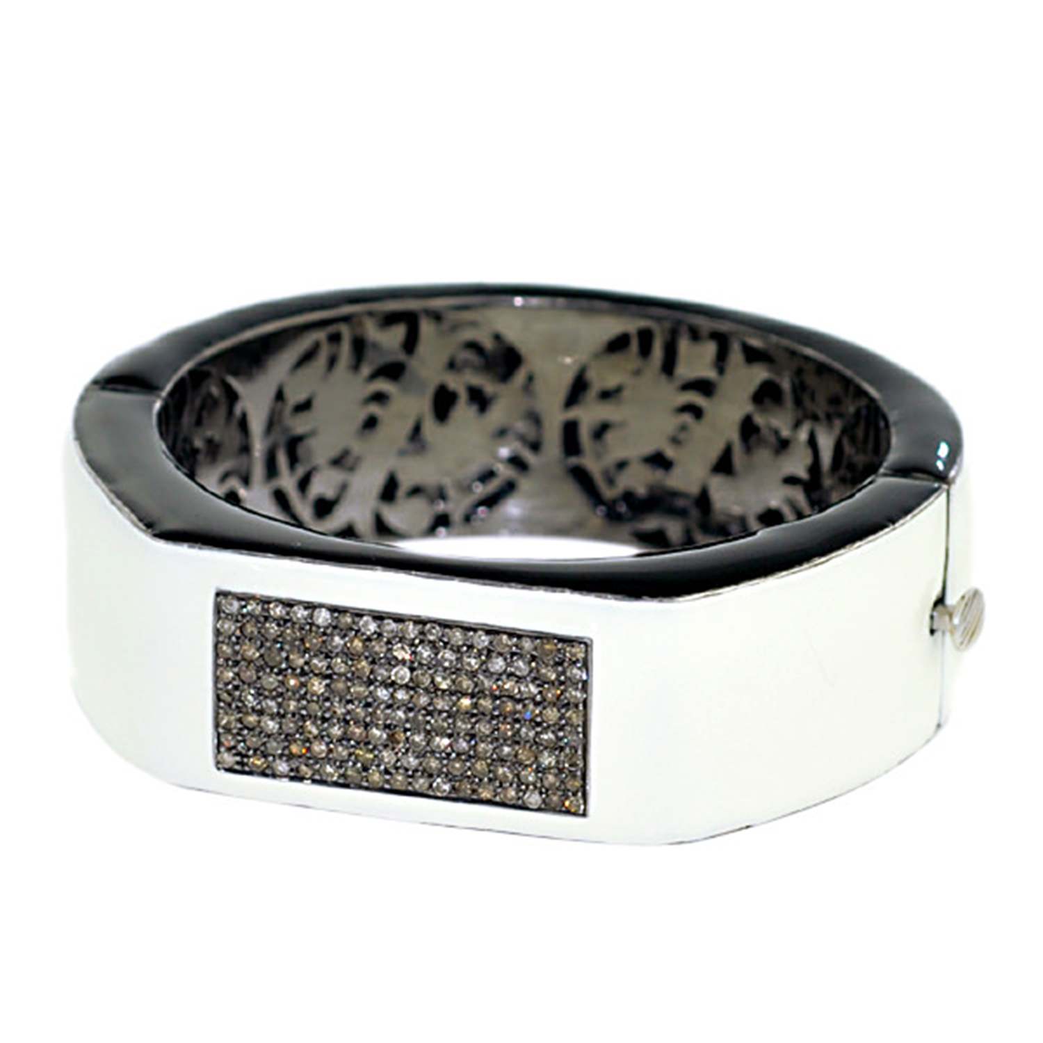 Artisan Women's Gold / Black Pave Diamonds & Oxidized Gold Statement With Cuff Enamel Bangle Bracelet In Metallic