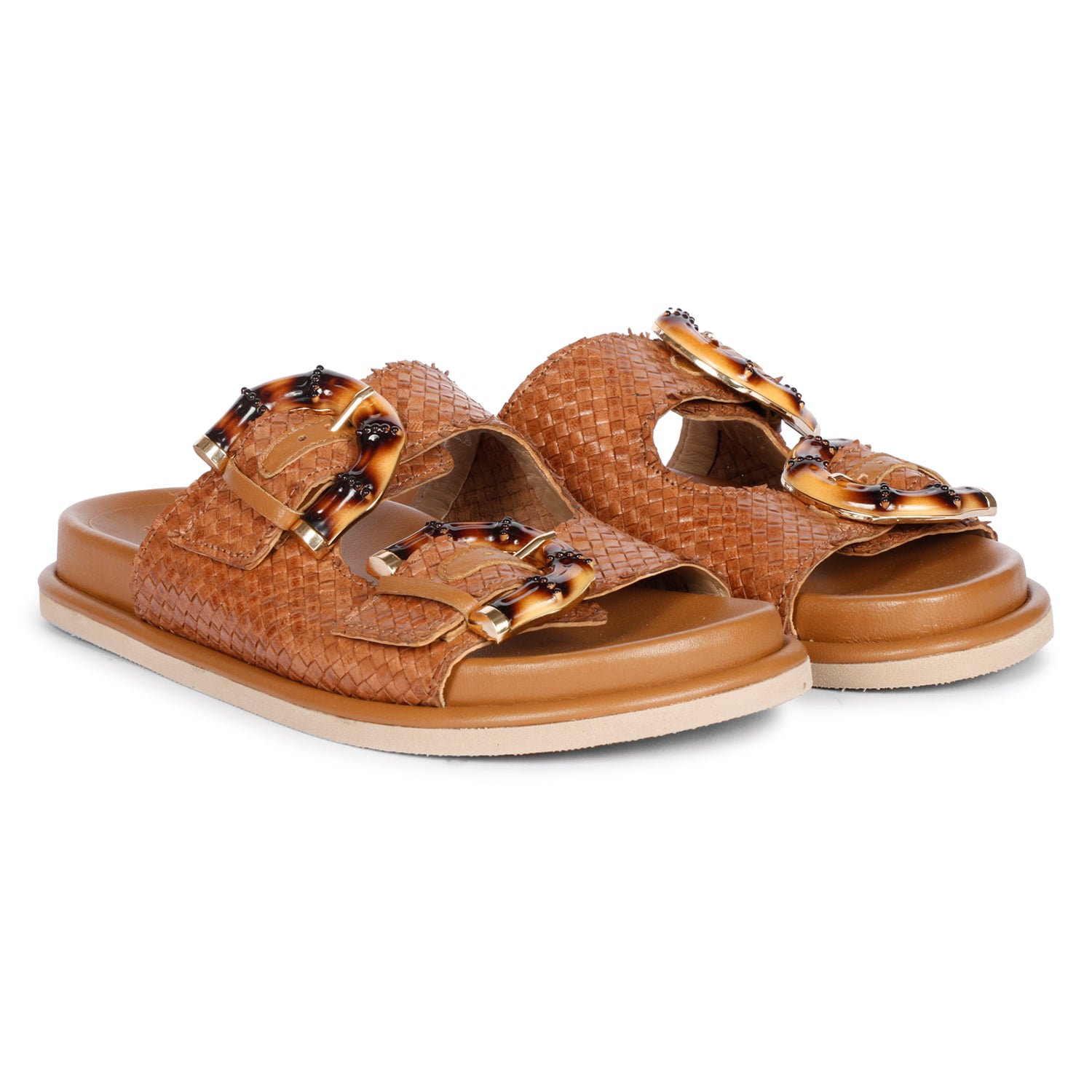 Saint G Venice Woven Slide Sandal In Brown