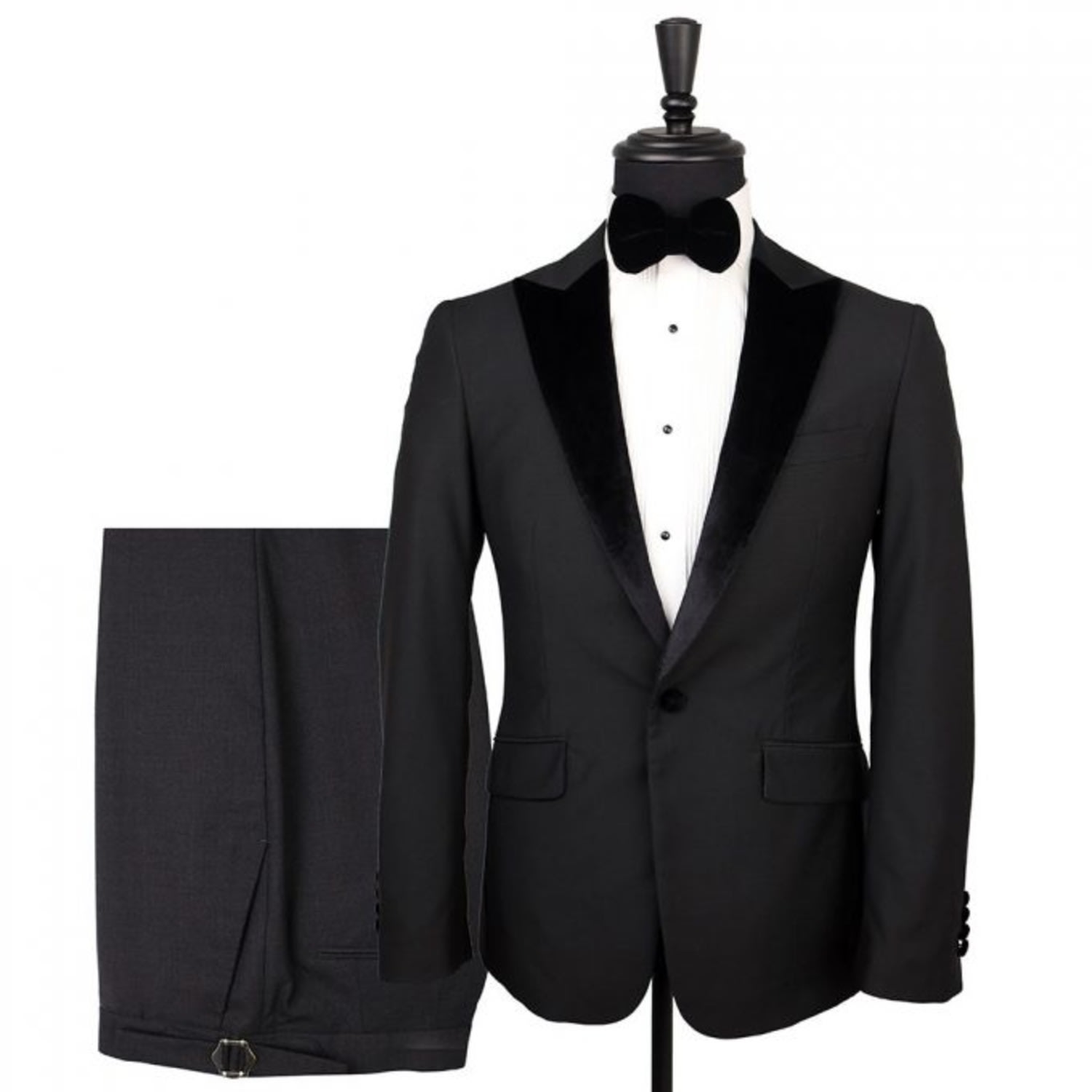 David Wej Men's Dress Single Breasted Velvet Peak Lapel Tuxedo - Black In Black