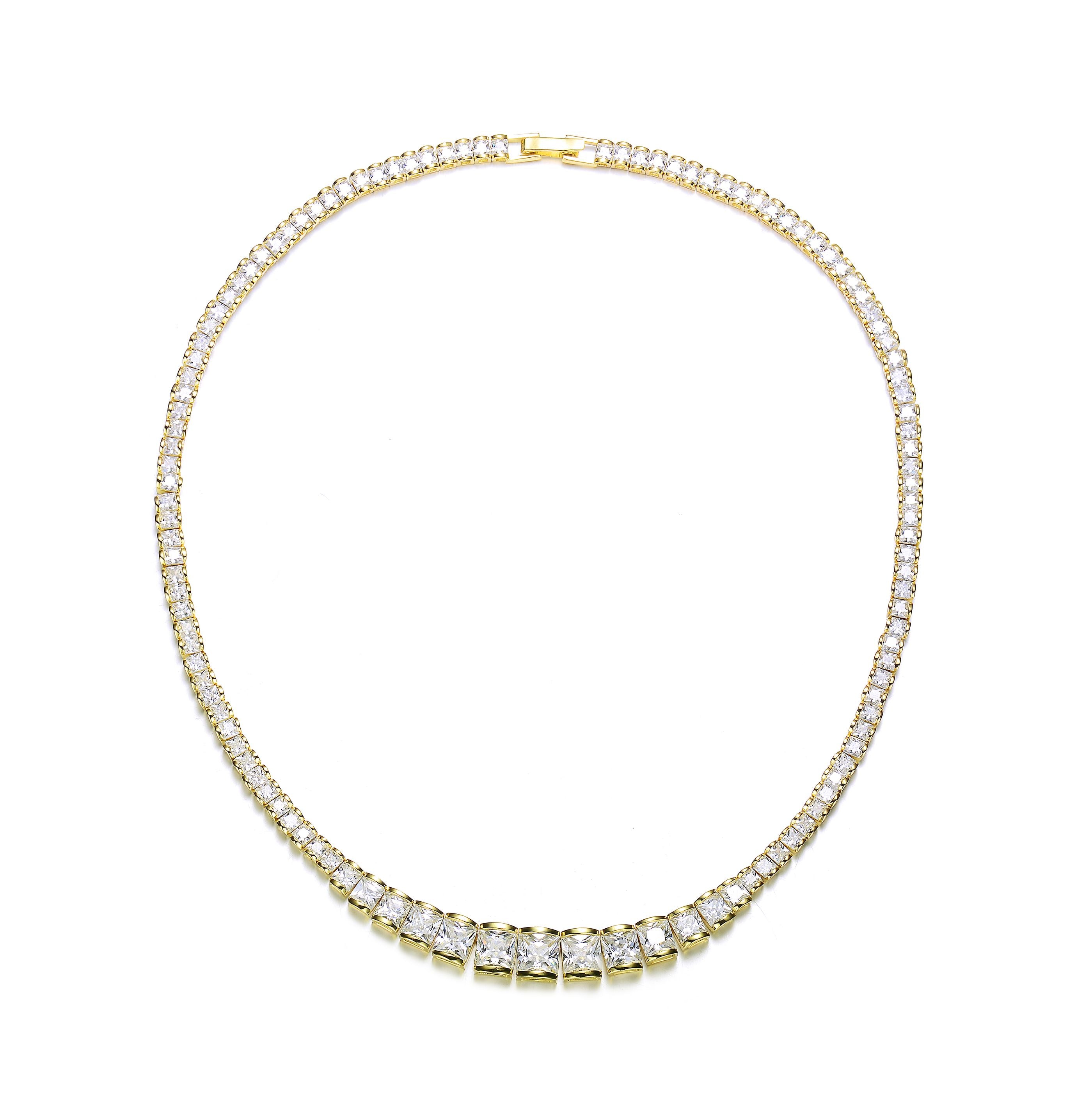 Women’s Gold / White Sterling Silver With Gold Plated & Clear Cubic Zirconia Tennis Necklace Genevive Jewelry