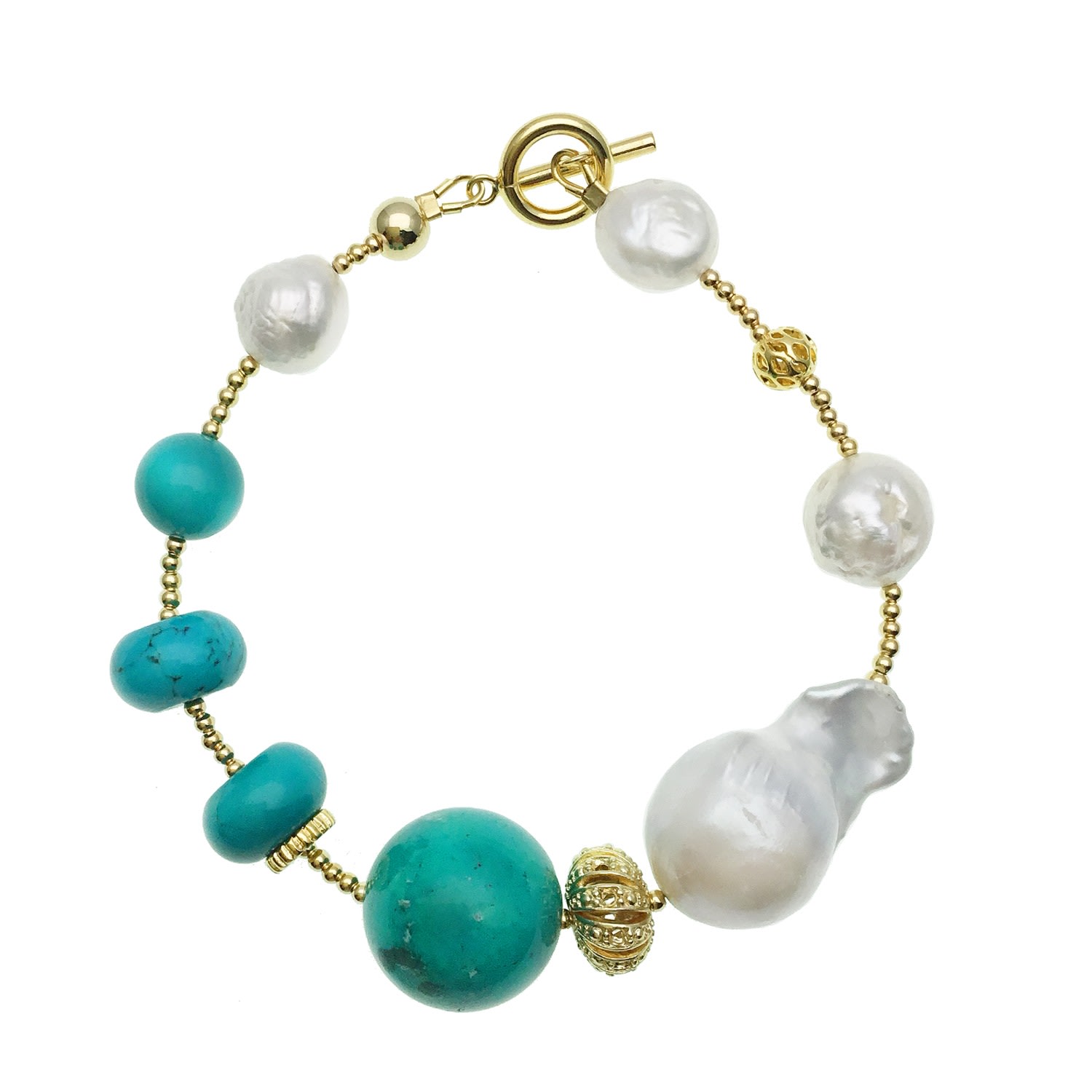 Farra Women's Blue Freshwater & Turquoise With Baroque Bracelet