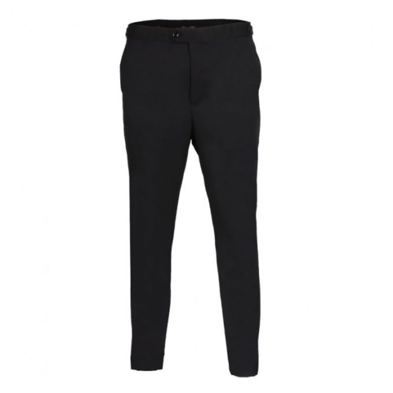 David Wej Men's Plain Smart Trousers With Side Adjusters – Black In Black