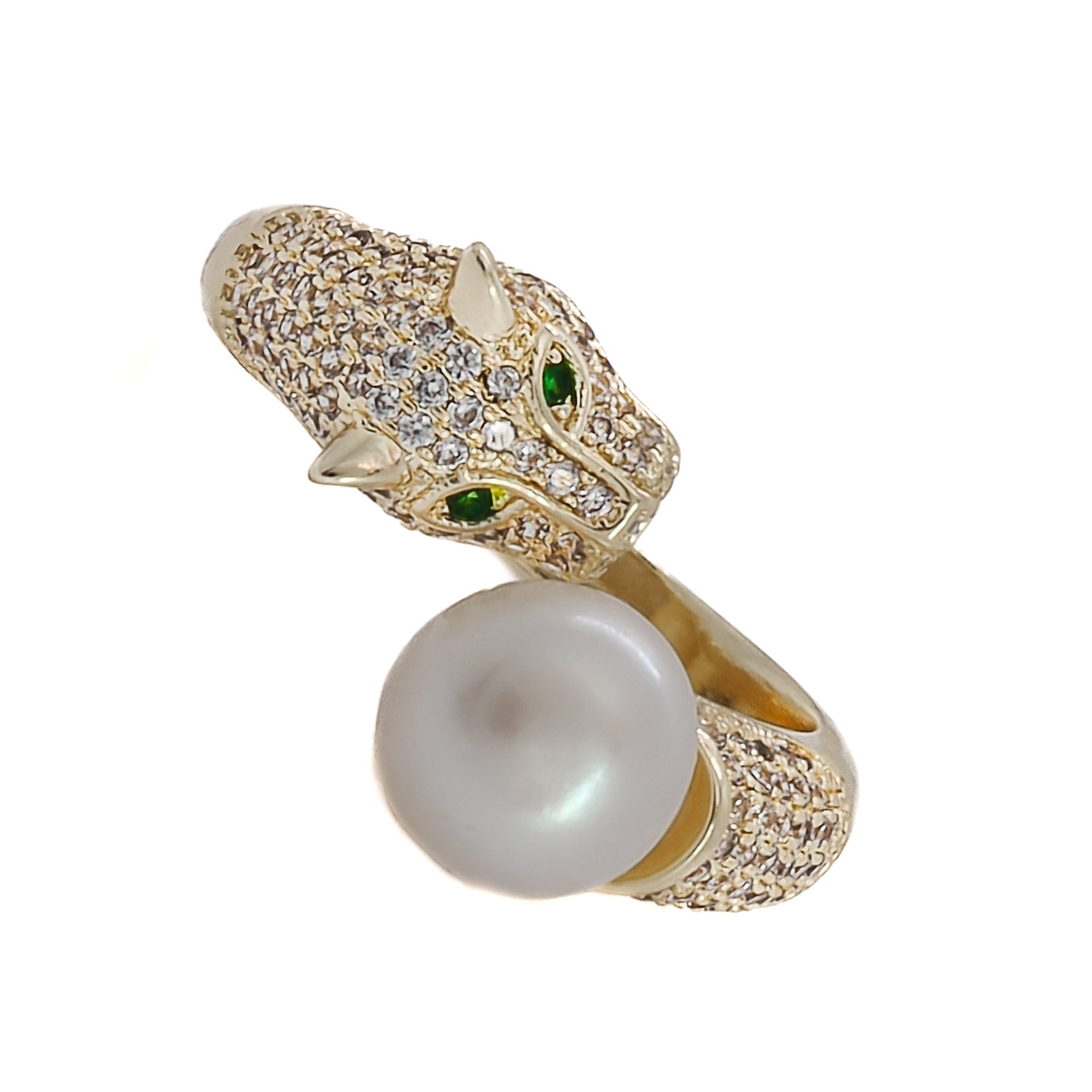 Women’s Gold / White Pearl & Diamond Panther Ring - Gold Ebru Jewelry