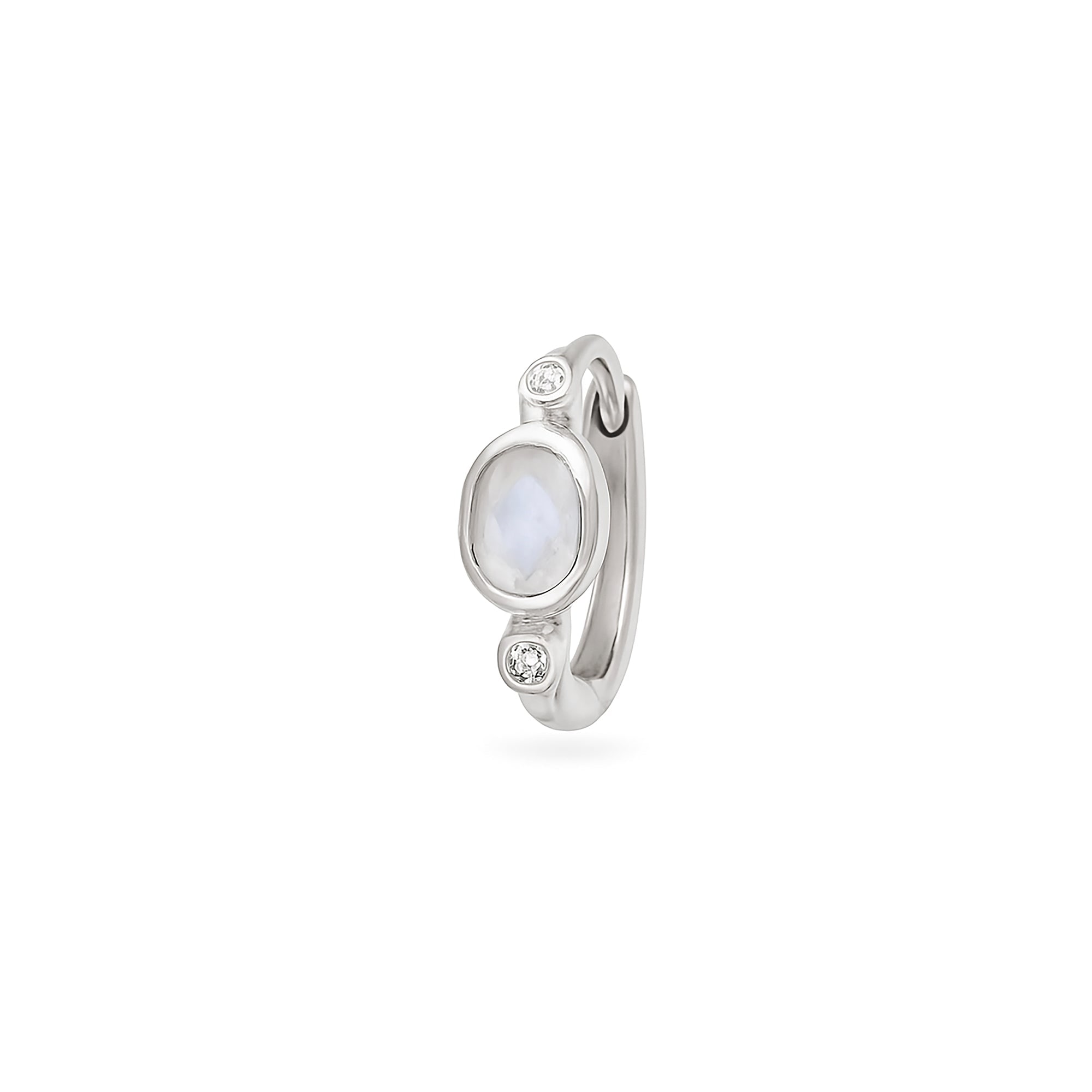 Zohreh Women's Moonstone & White Sapphire Huggie Hoop Earring Sterling Silver In Metallic