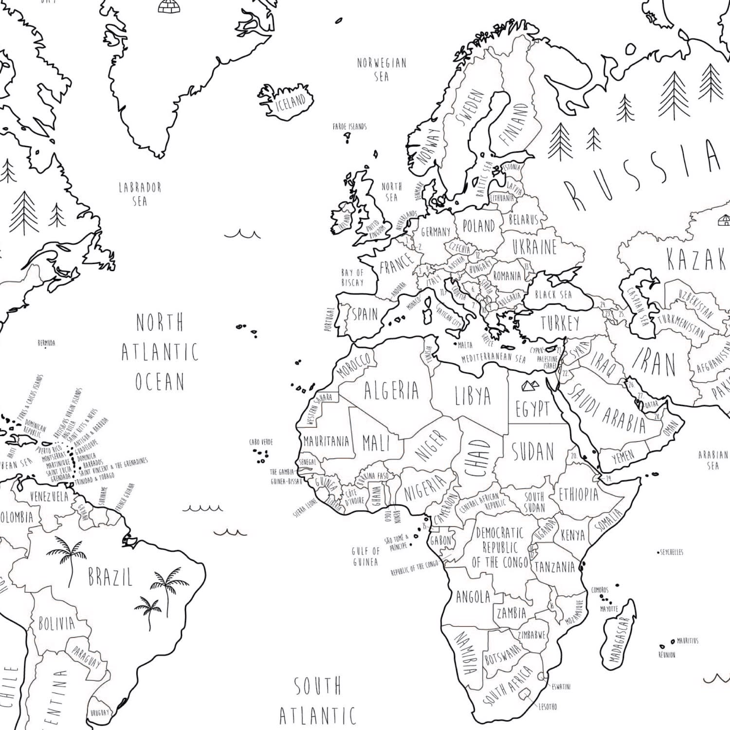 World Map For Kids Bold Tuesday Wolf Badger