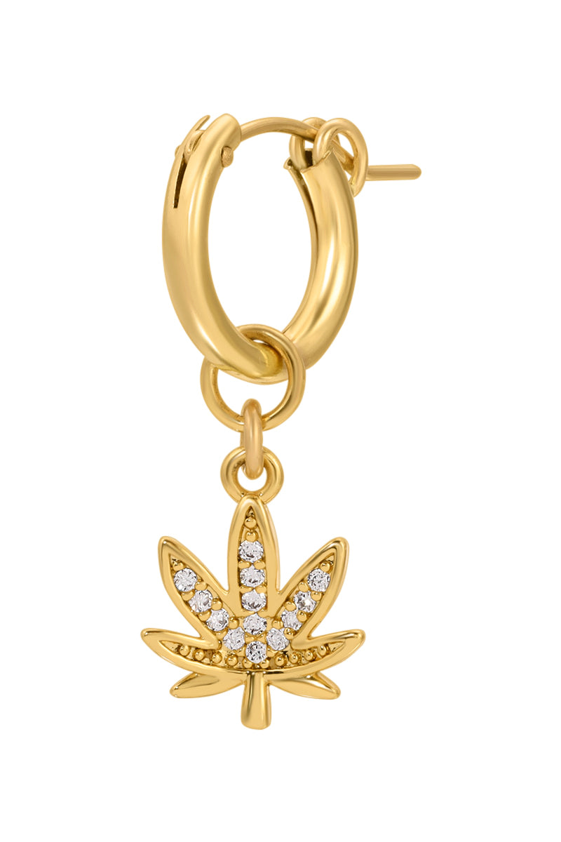 Naiia Women's Gold Best Bud Marijuana Leaf Charm Earring