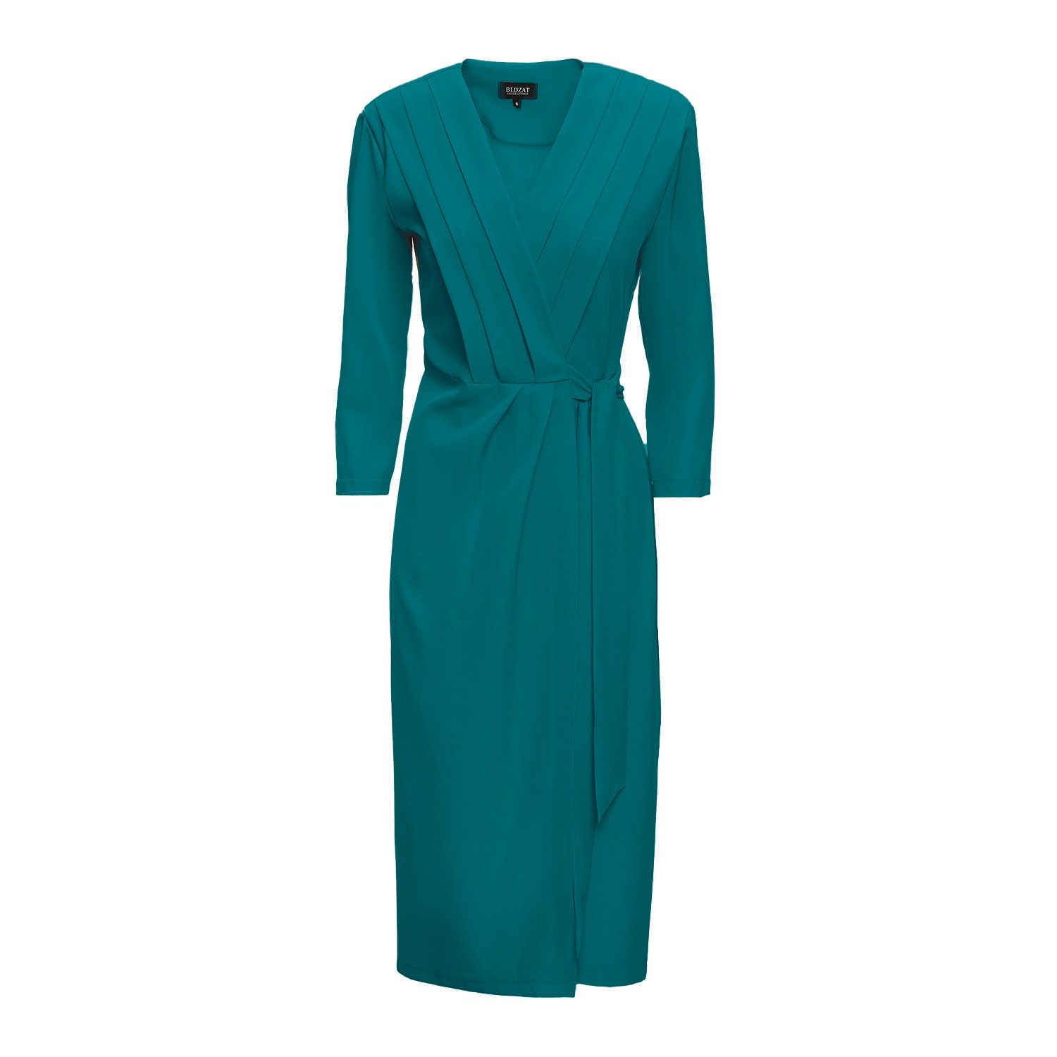 Bluzat Women's Green / Blue Turquoise Midi Dress With Pleats And Belt In Green/blue
