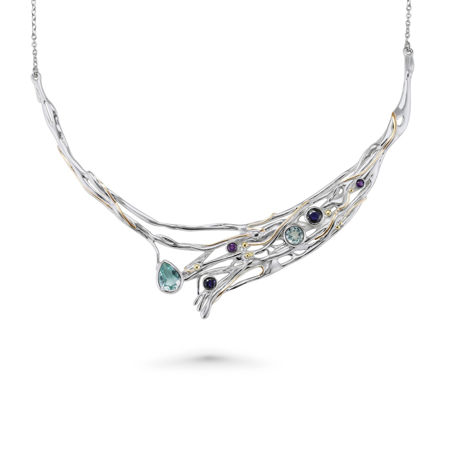Isla Silver Women's Silver / Blue Sterling Silver Gemstone Statement Necklace With Blue Topaz, Amethyst & Iolite In Multi