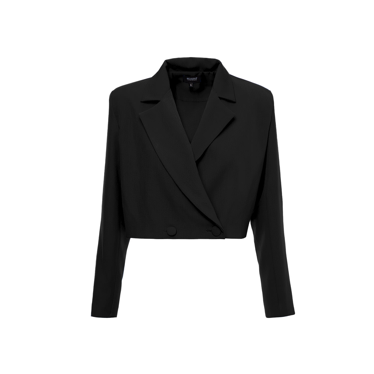 Bluzat Women's Black Double Breasted Cropped Blazer In Black