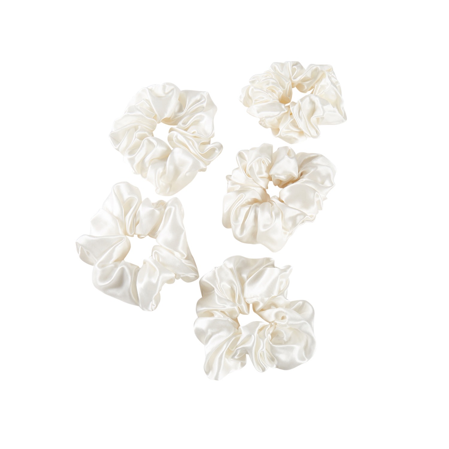 Soft Strokes Silk Women's Pure Mulberry Silk French Scrunchie Set Of Five In White In White