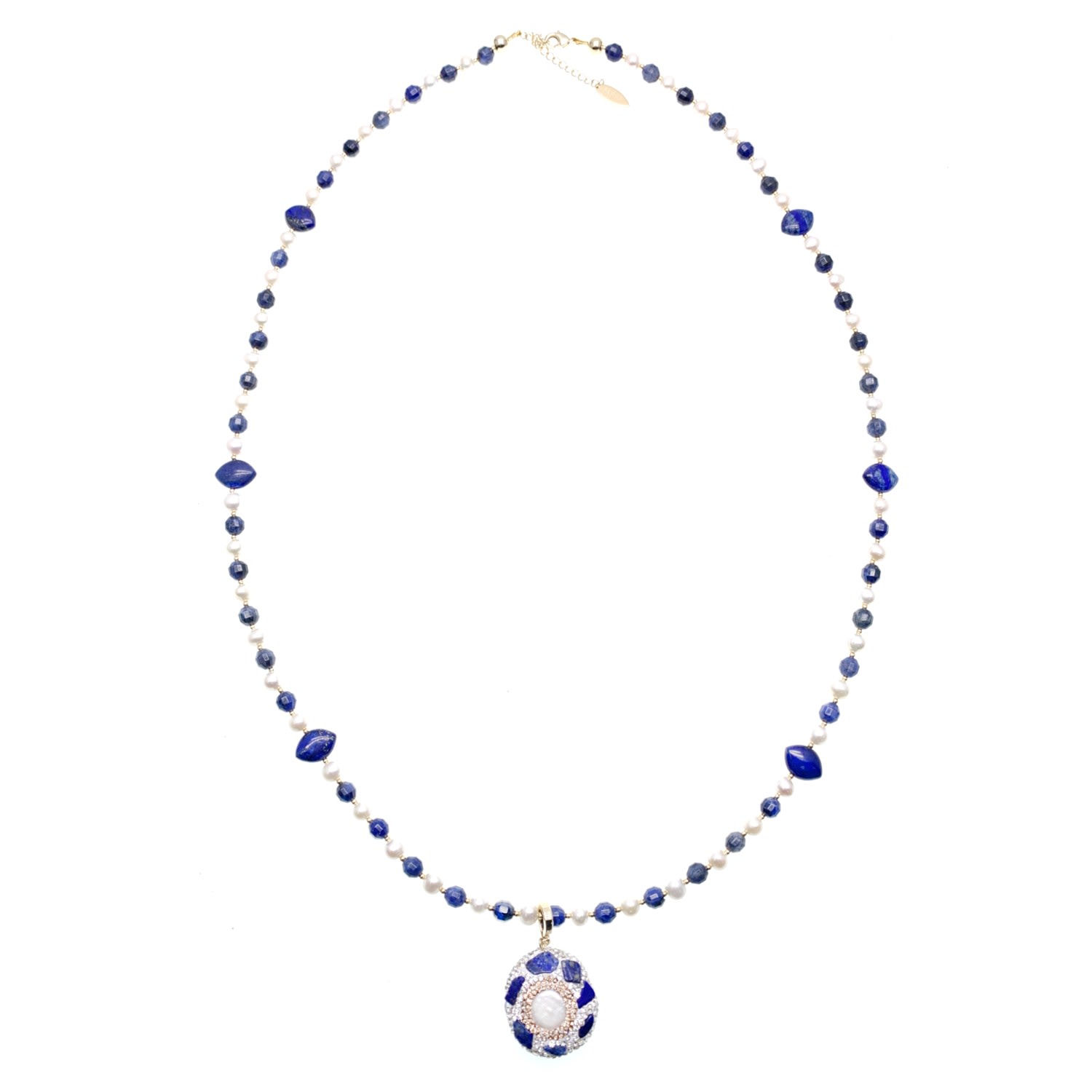 Farra Women's Blue / White Freshwater Pearls With Lapis With Removable Pendnat Necklace In Multi