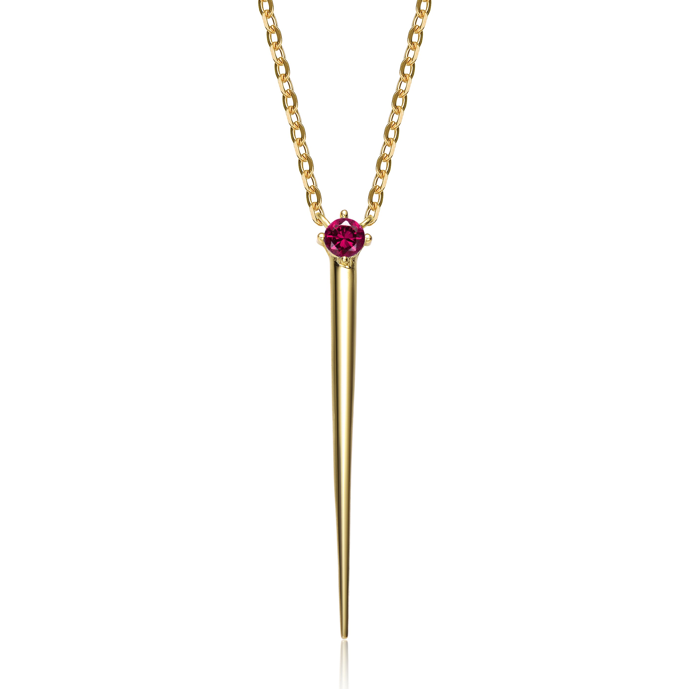 Women’s Red Yellow Gold Plated With Ruby Cubic Zirconia Solitaire Spike Pendant Y-Necklace In Sterling Silver Genevive Jewelry