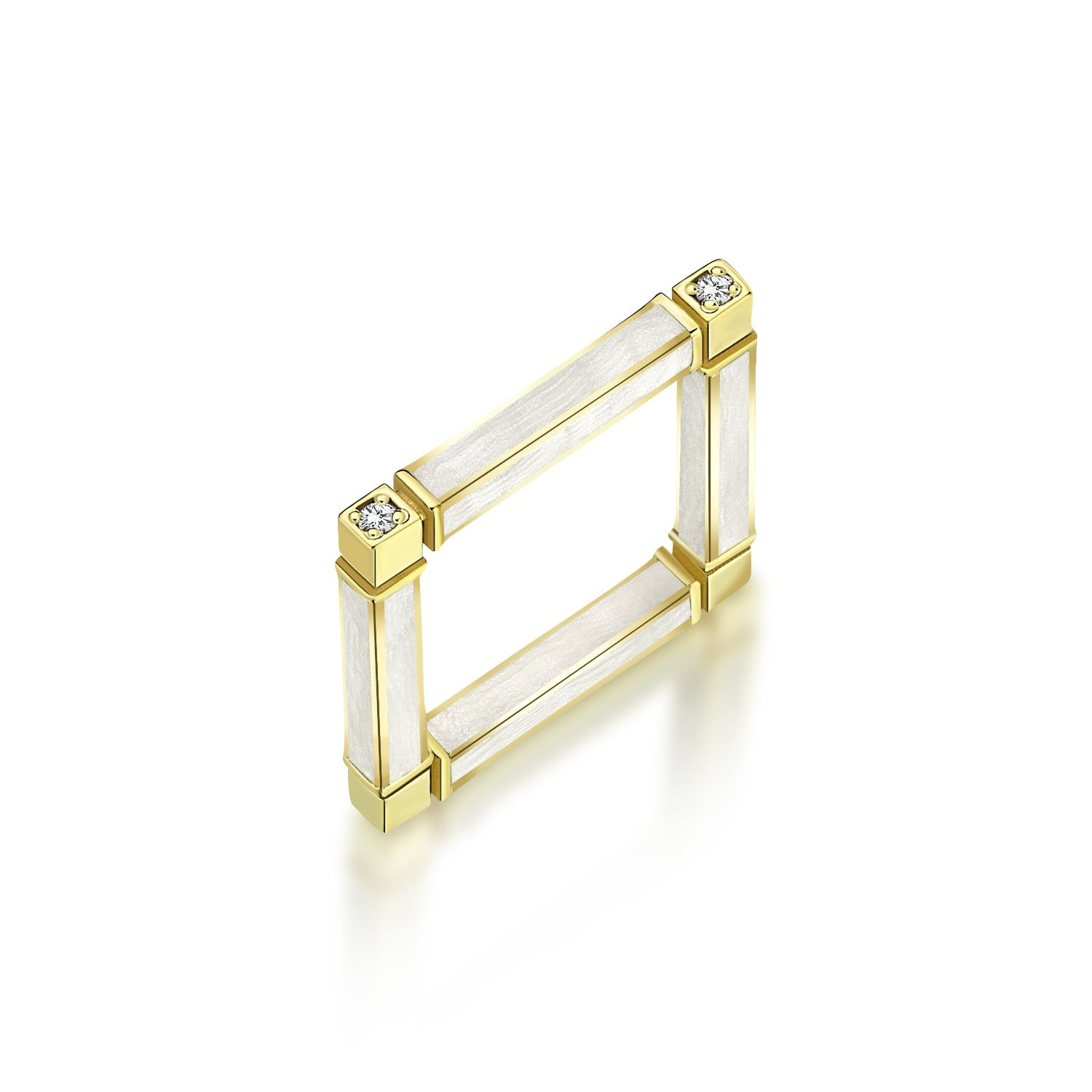 C|nd|n By Candan Balto Women's Gold Megaron Square Silver & White Mother Of Pearl Enamel Ring