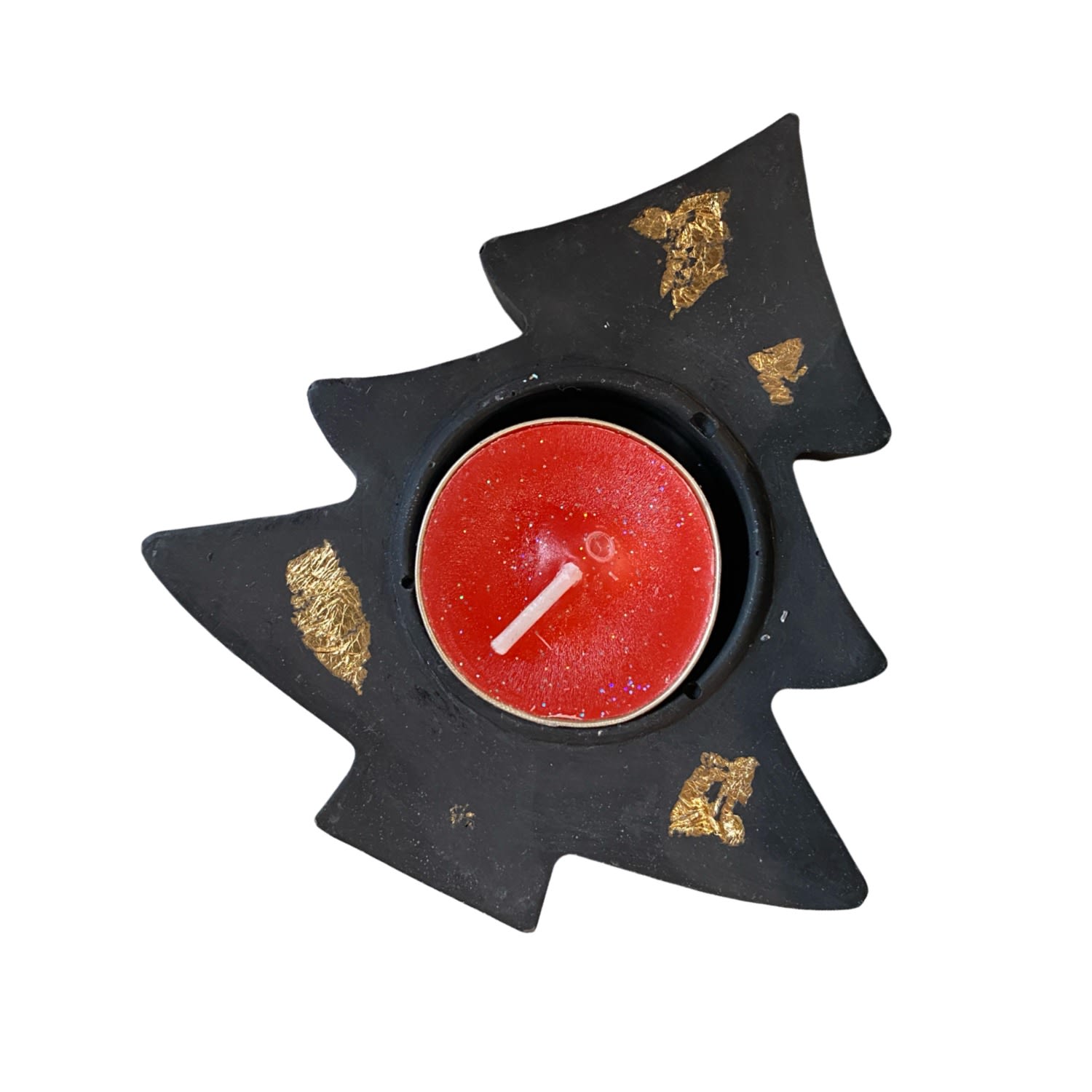 By Shax Large Xmas Tree Tealight Holder - Black And Gold In Black