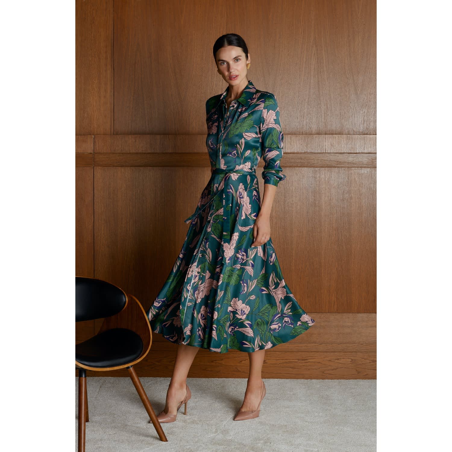 Bruna Floral Print Midi Shirt Dress, UNDRESS