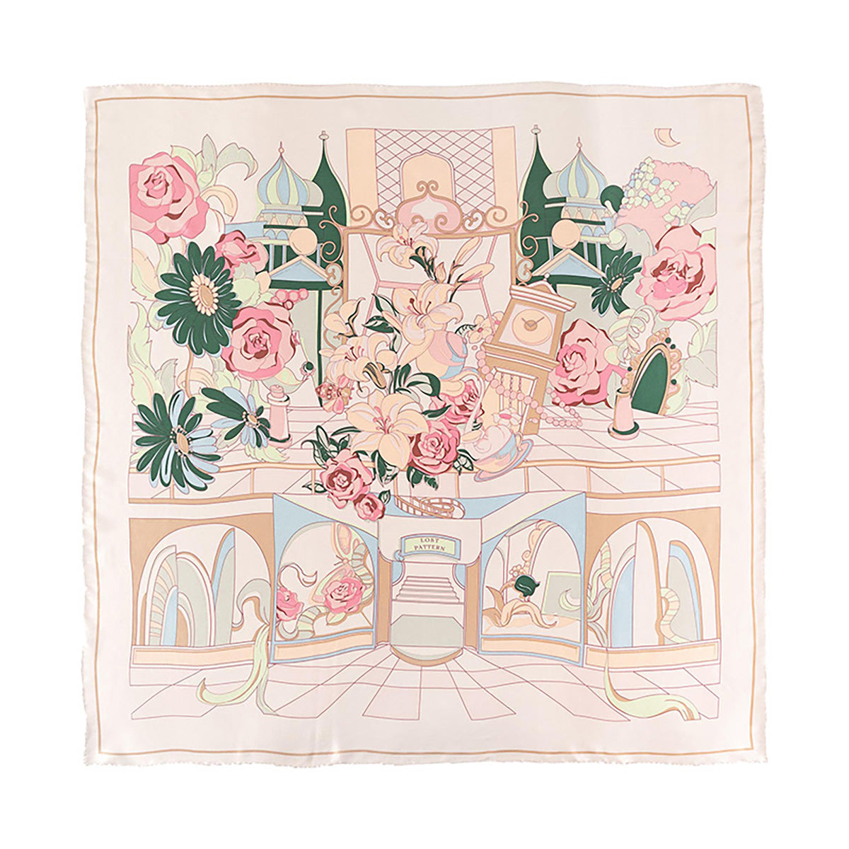 Women’s Neutrals "Vintage Blooms" Large Silk Scarf - Champagne Lost Pattern Nyc