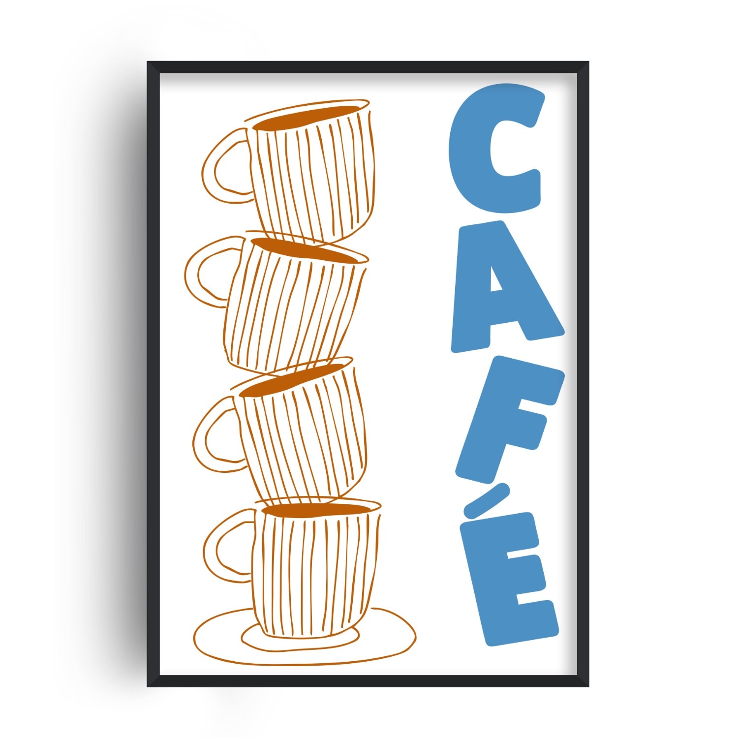 Fanclub Blue / Brown Retro Cafe Coffee Kitchen Art Print In Multi