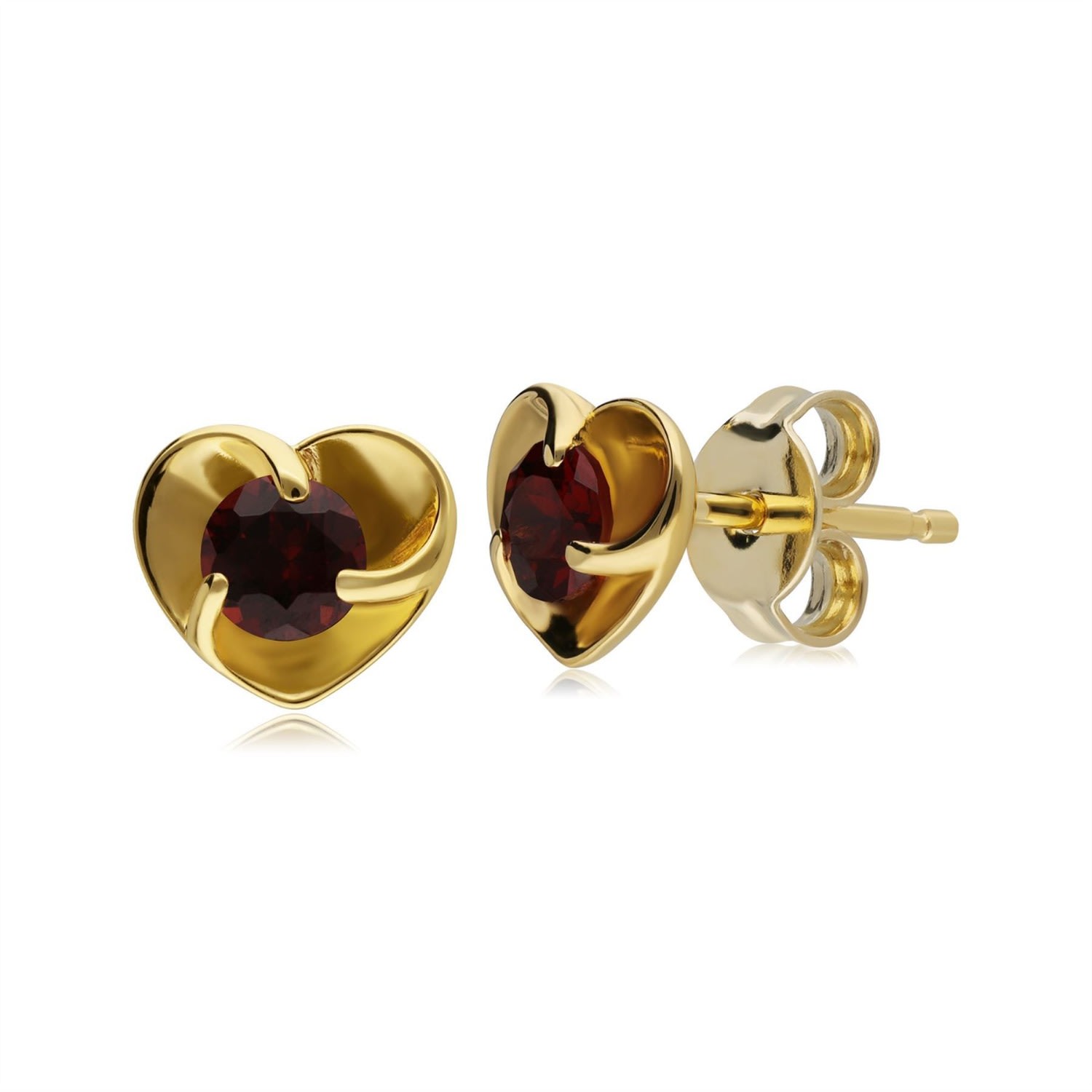 Women’s Red Garnet Heart Gold-Plated Sterling Silver Stud Earrings Gemondo