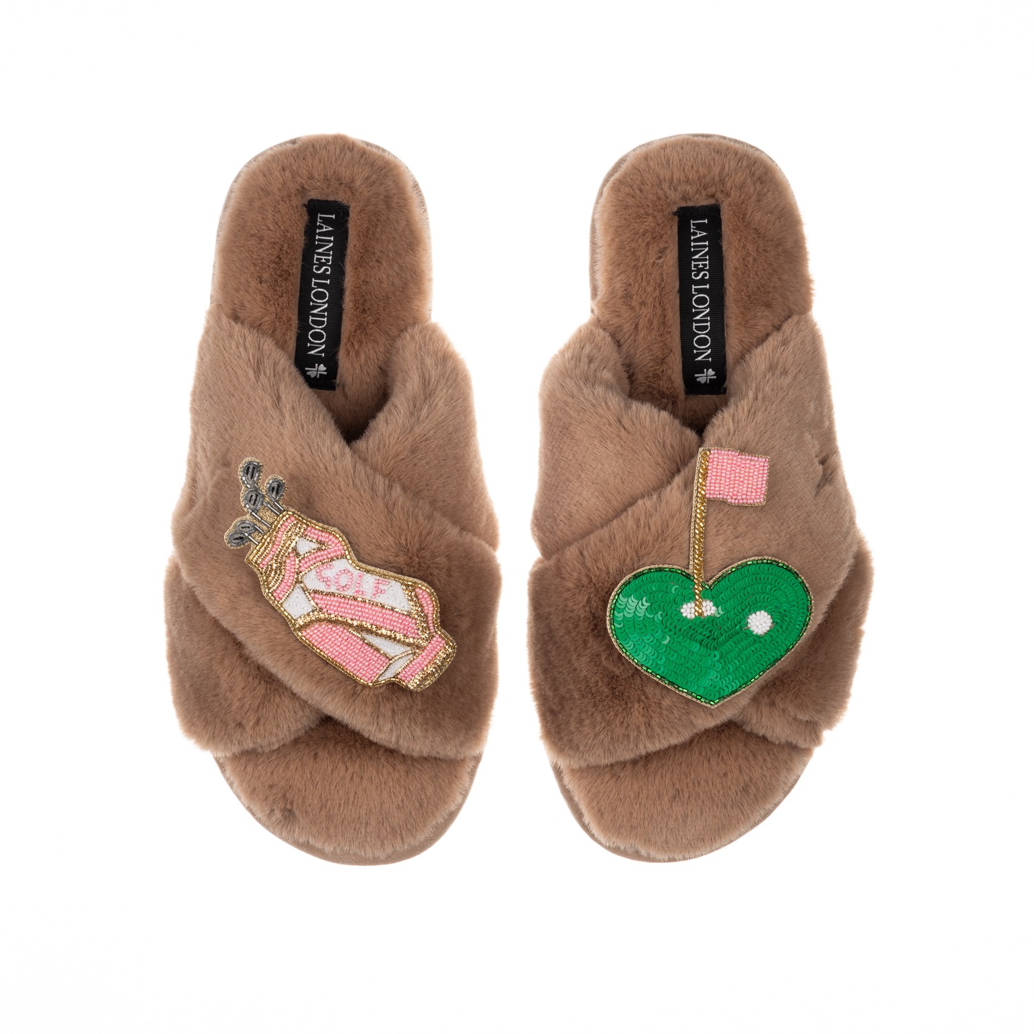 Laines London Women's Brown / Neutrals Classic Laines Slippers With Golf Lover Brooches - Toffee In Brown