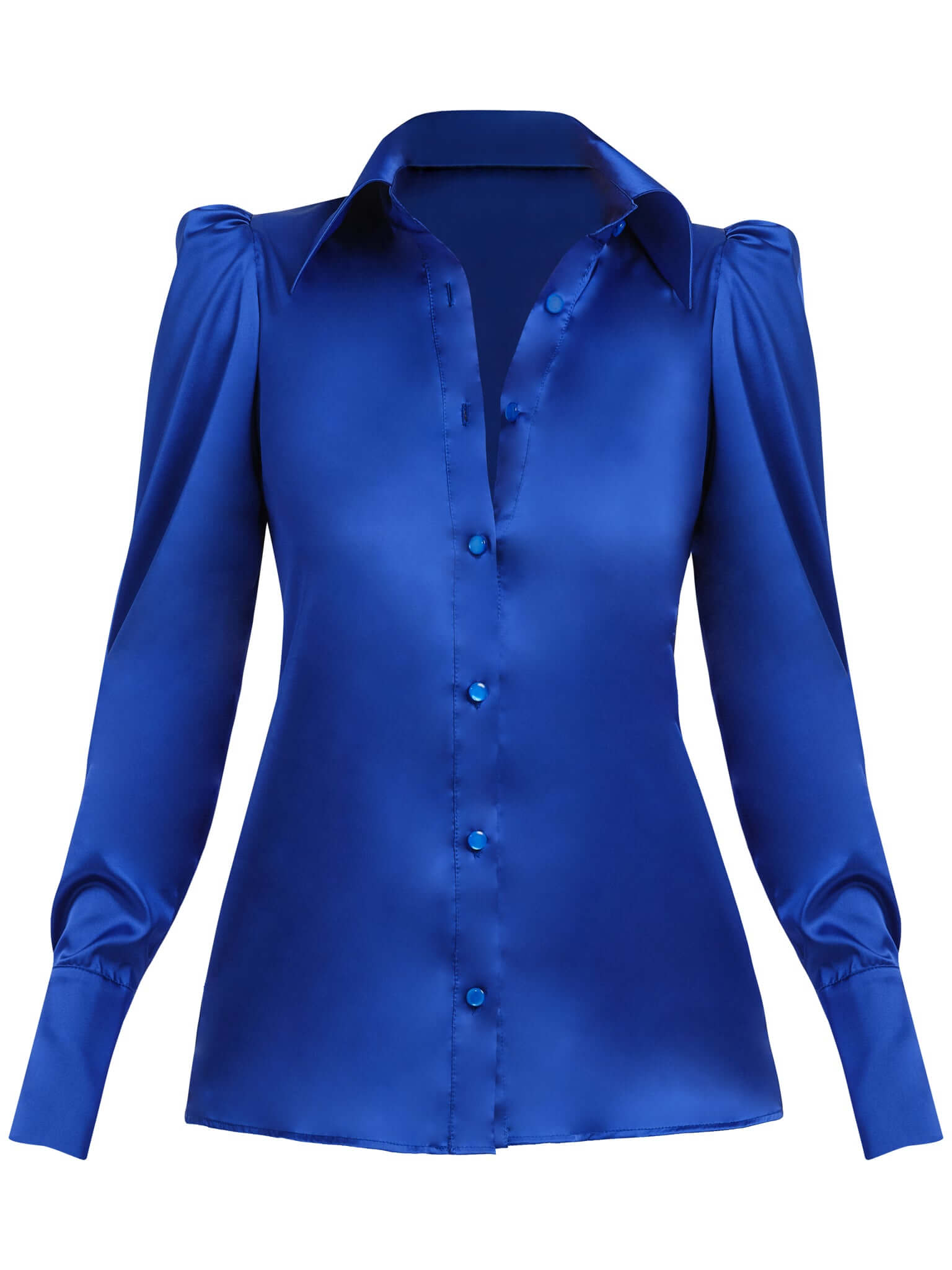 Royal Azure Fitted Satin Shirt | Tia Dorraine | Wolf & Badger
