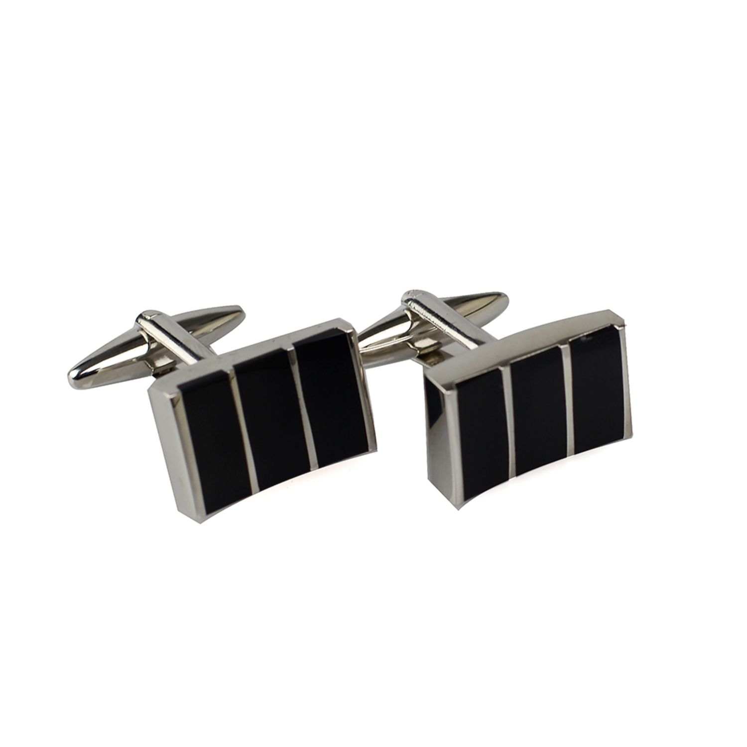 Men’s Black / Silver Stripped Rectangle Cufflinks - Silver & Black David Wej