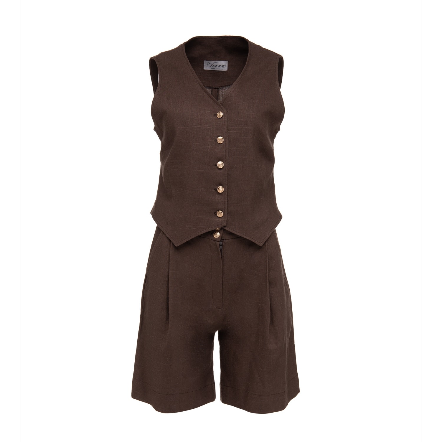 Famme Women's Brown Cocoa Linen Vest