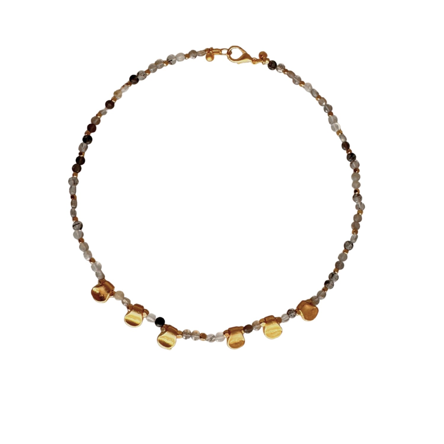 Black And Wild Women's Rutile Quartz & Labradorite Gemstone & Golden Plate Natural Stone Pendant Necklace