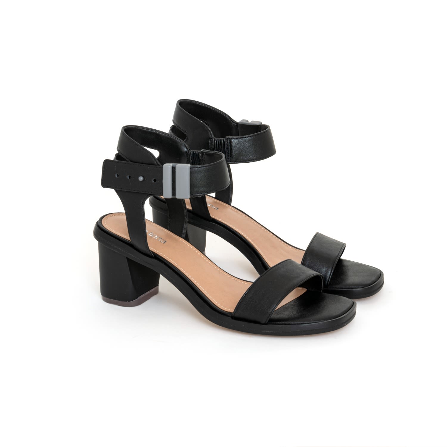 Women’s Black Cora Ebony Vegan Block Heel Square Toe Sandals. 6.5 Uk Della Terra Shoes